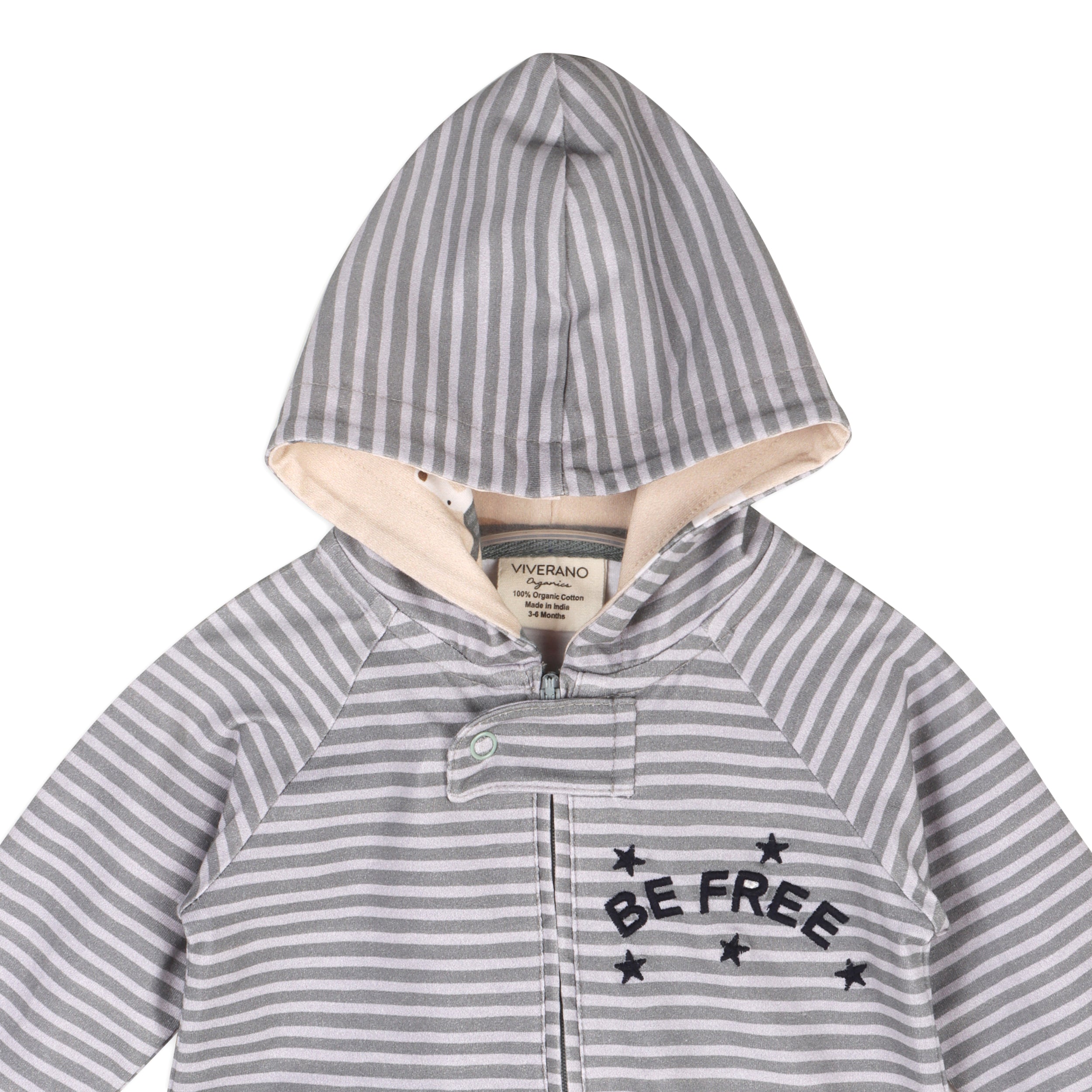 Be Free Balloon Bear Baby Hooded Zipper Jumpsuit (Organic Jersey)