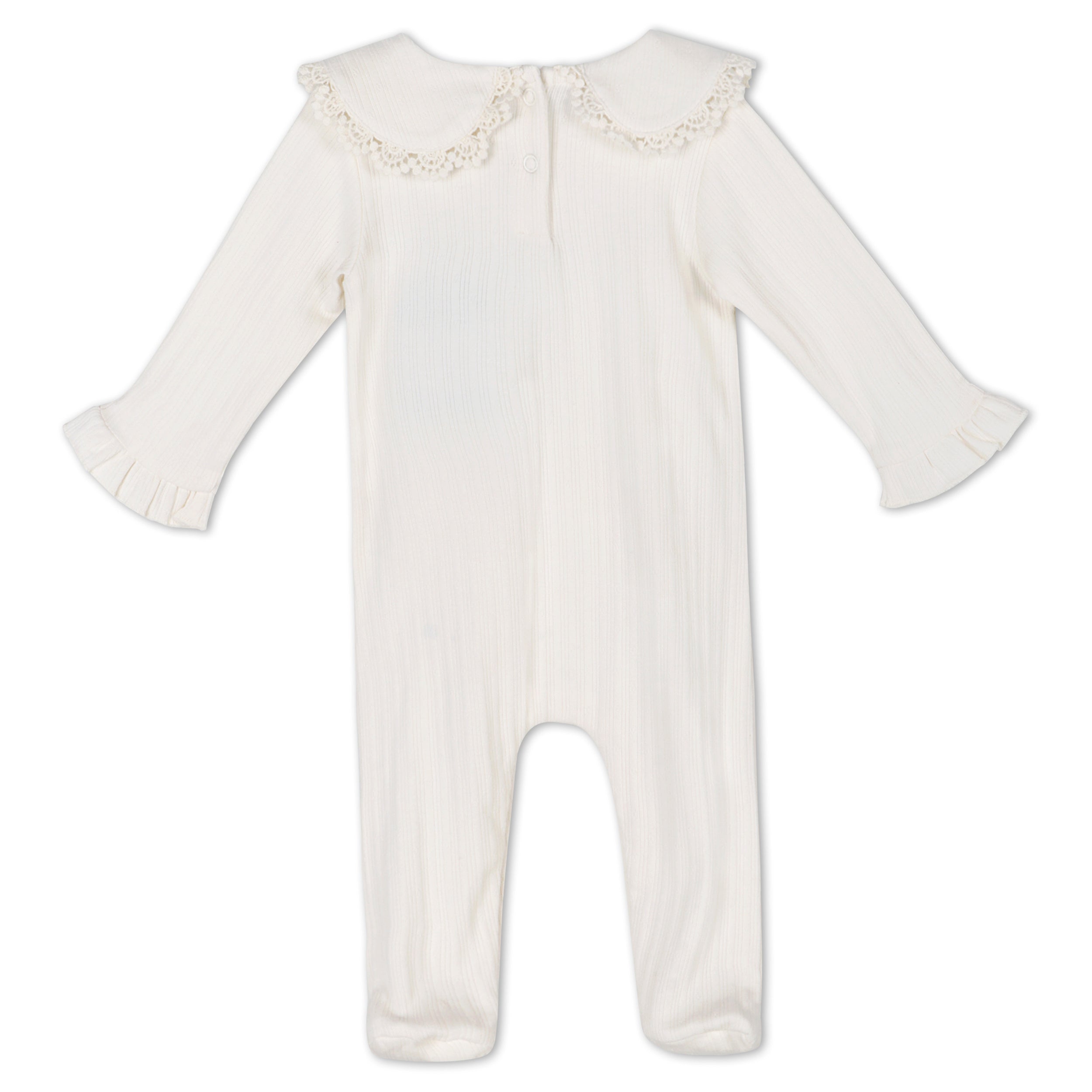 Floral Embroidered Pointelle & Ruffle Baby Footie Jumpsuit (Organic Jersey)