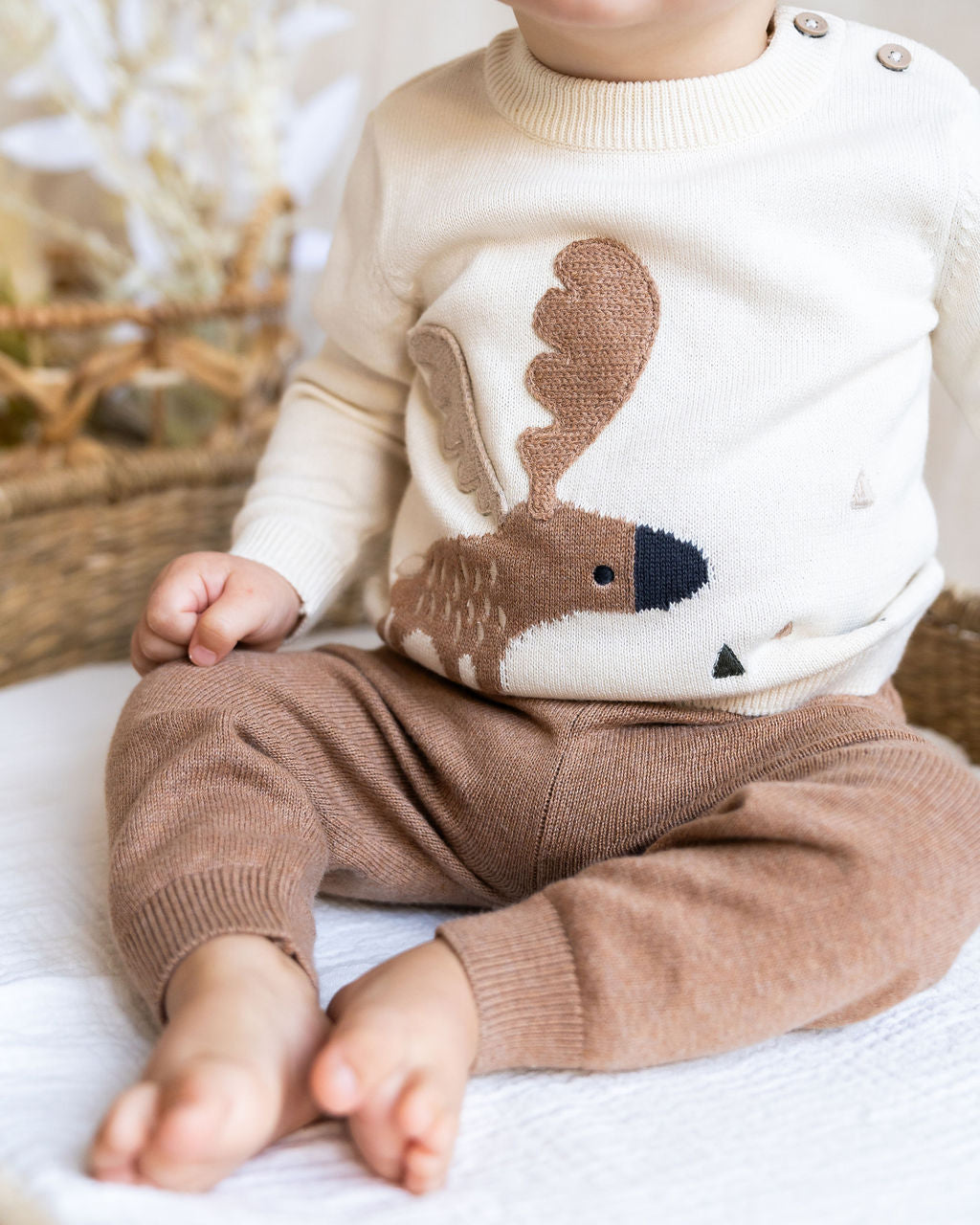 Moose Jacquard Knit Baby Pullover Sweater (Organic Cotton)