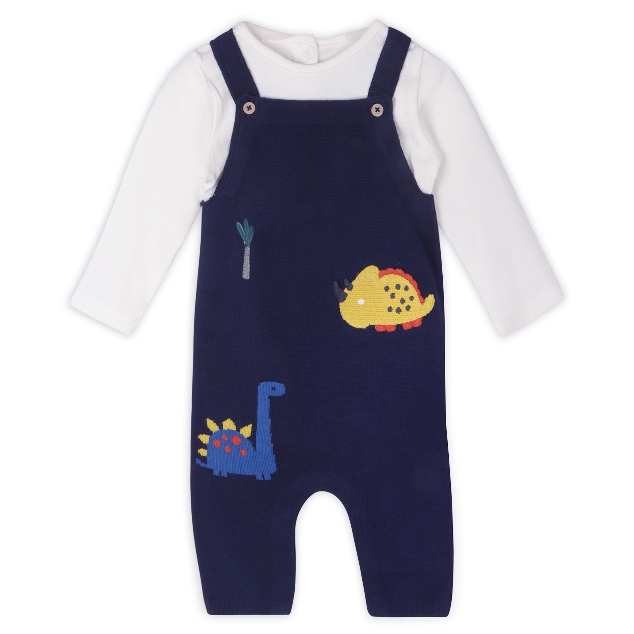 Dinosaur Jacquard Knit Baby Overall & Bodysuit Set (Organic Cotton)