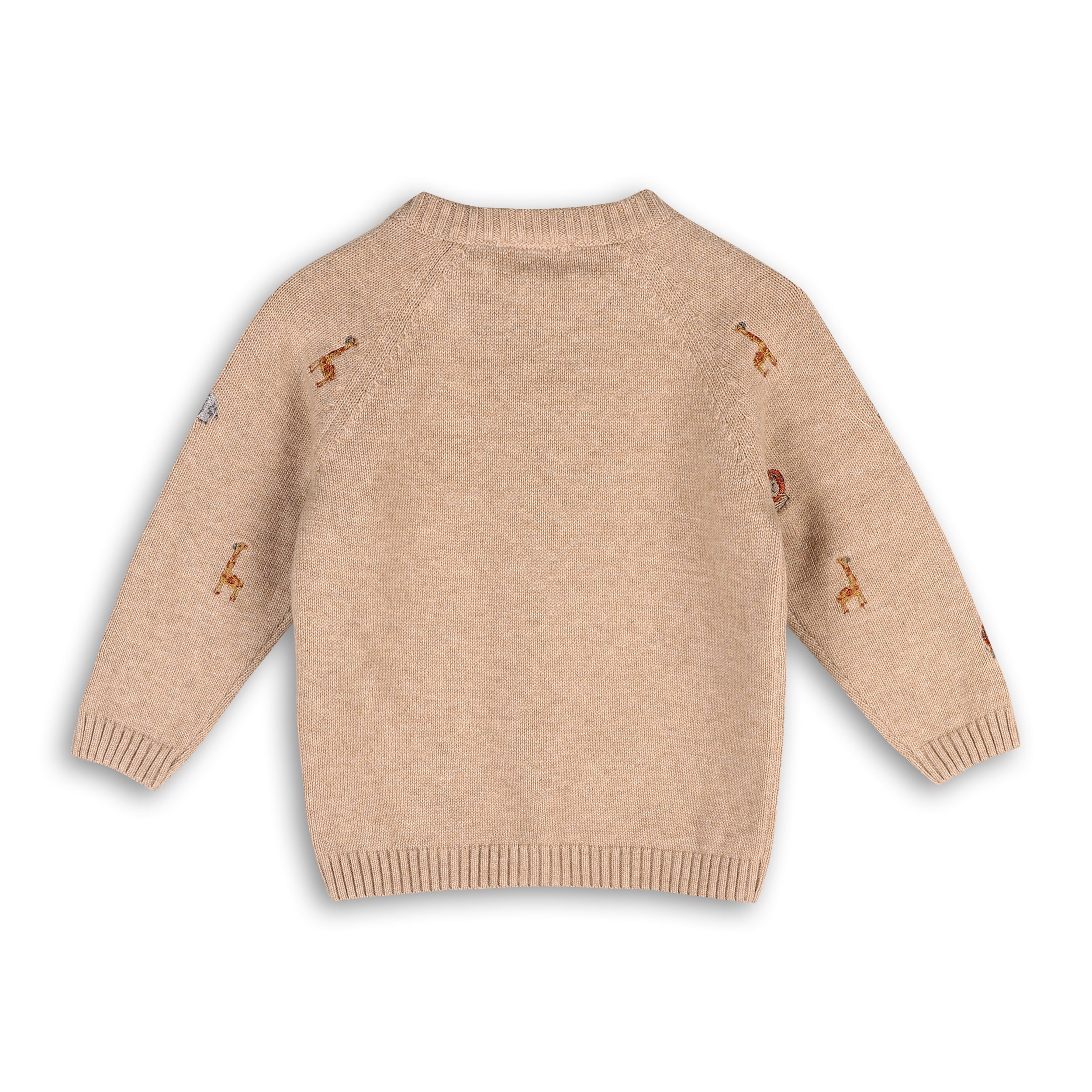 Mini Safari Animal Embroidered Raglan Baby Pullover Sweater (Organic Cotton)