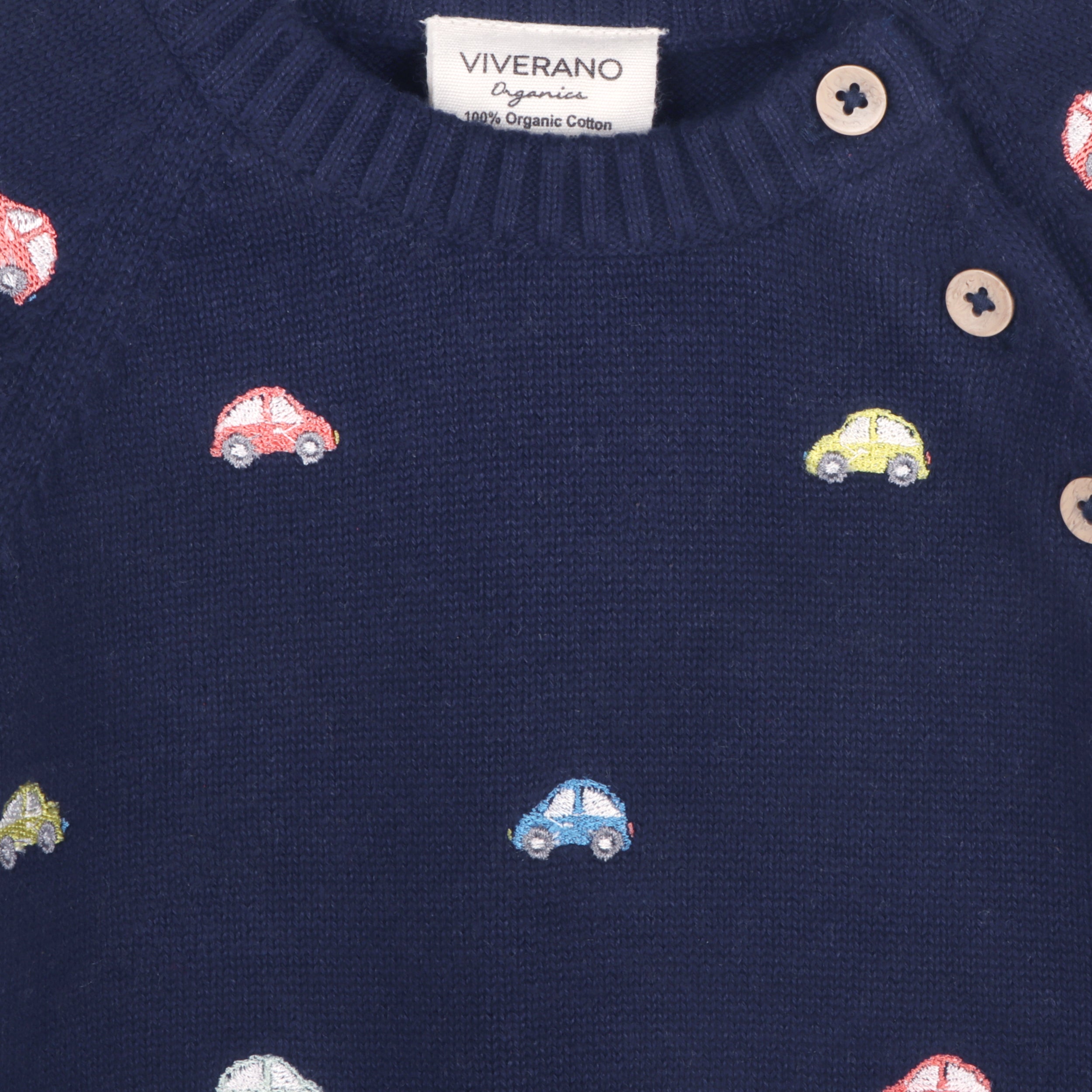 Mini Cars Embroidered Raglan Baby Pullover Sweater (Organic Cotton)