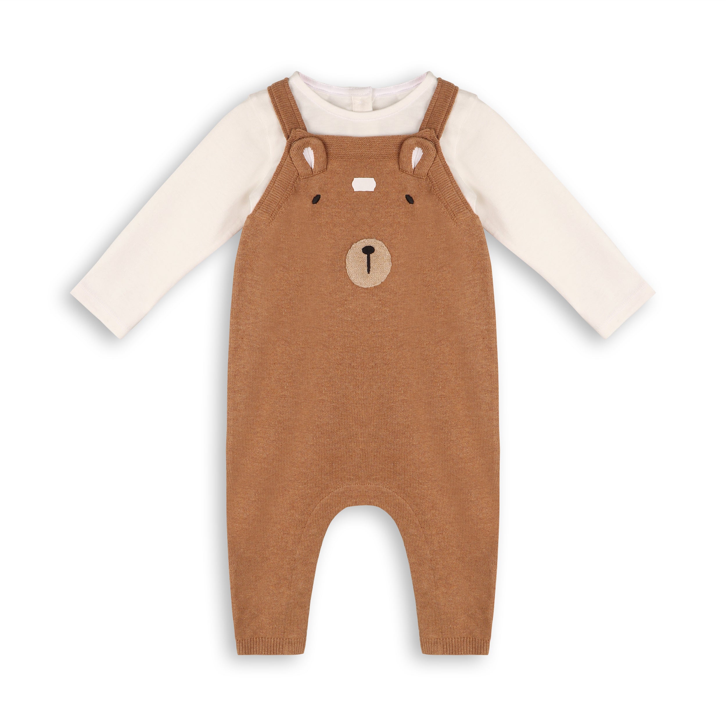 Bear Embroidered Sweater Knit Baby Overall & Bodysuit Set (Organic Cotton)