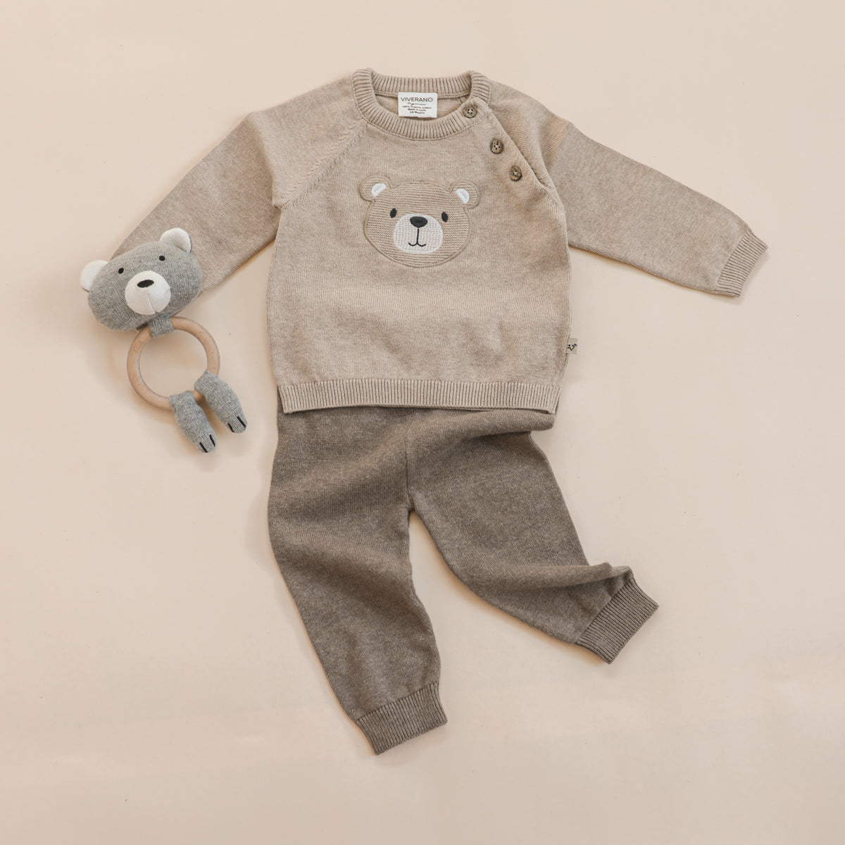 Teddy Bear Applique Raglan Baby Pullover Sweater (Organic Cotton)