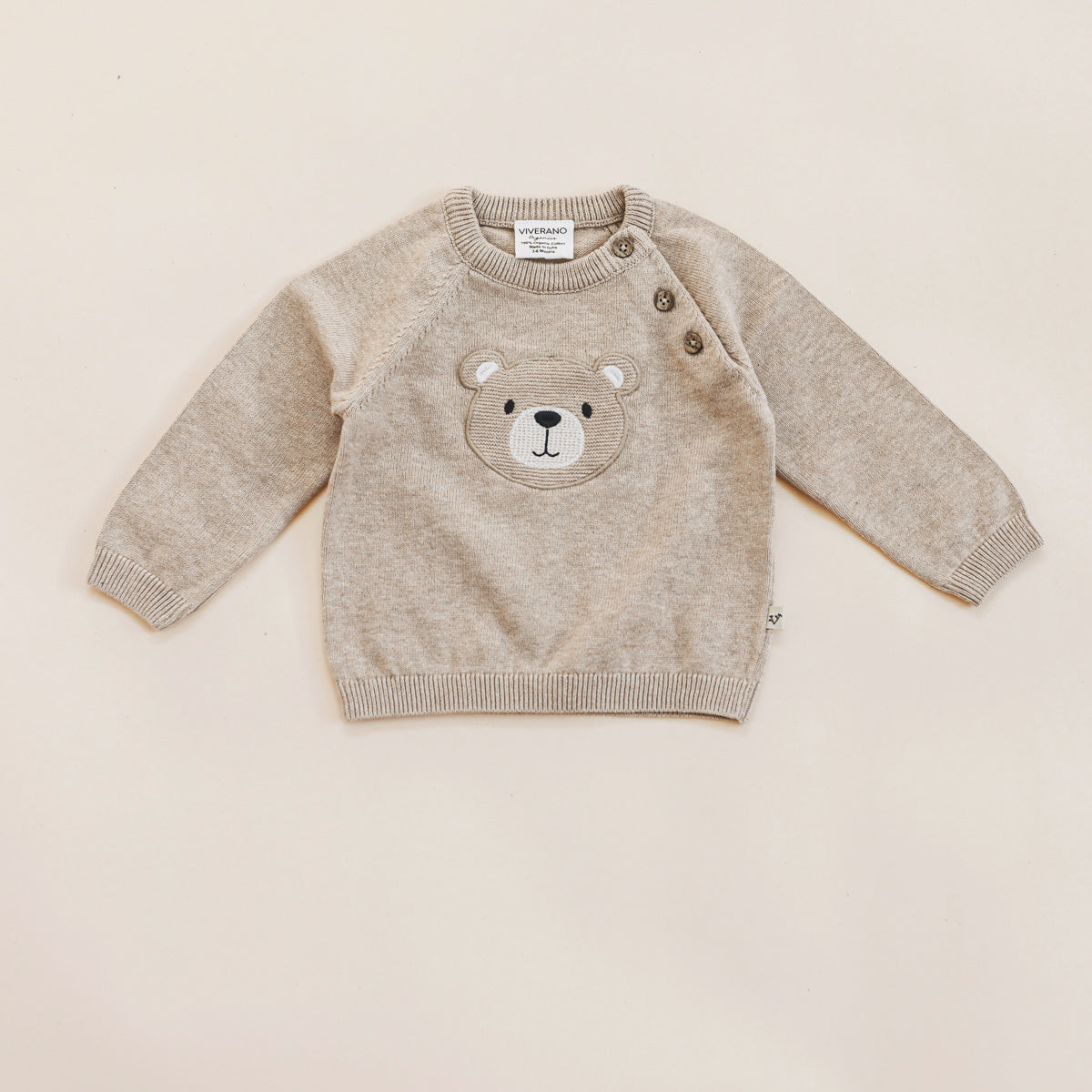 Teddy Bear Applique Raglan Baby Pullover Sweater (Organic Cotton)