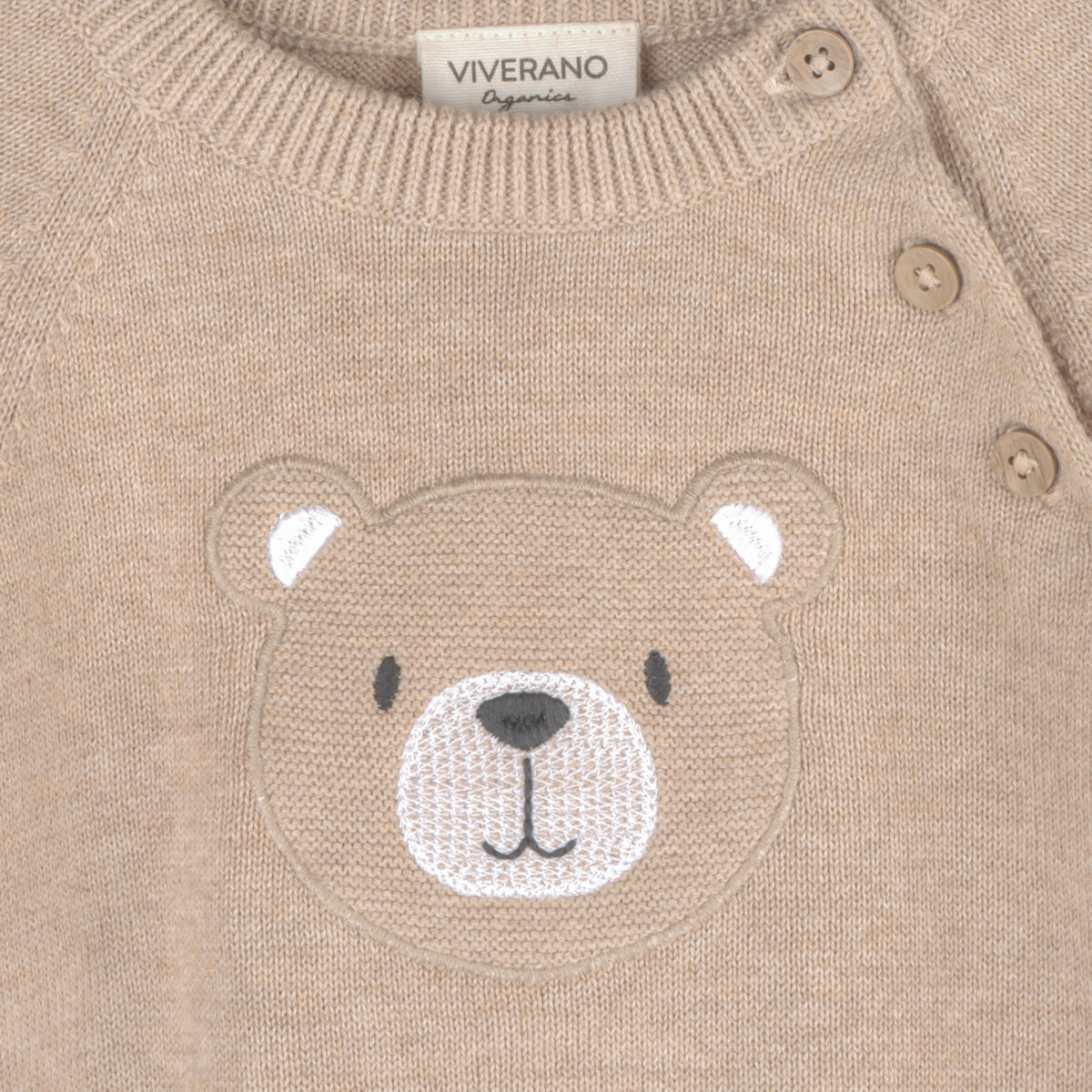 Teddy Bear Applique Raglan Baby Pullover Sweater (Organic Cotton)