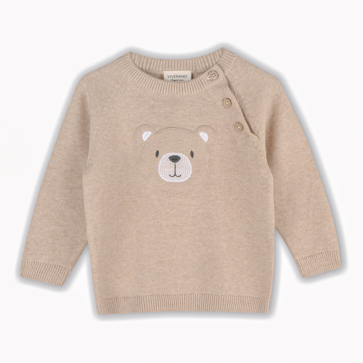 Teddy Bear Applique Raglan Baby Pullover Sweater (Organic Cotton)