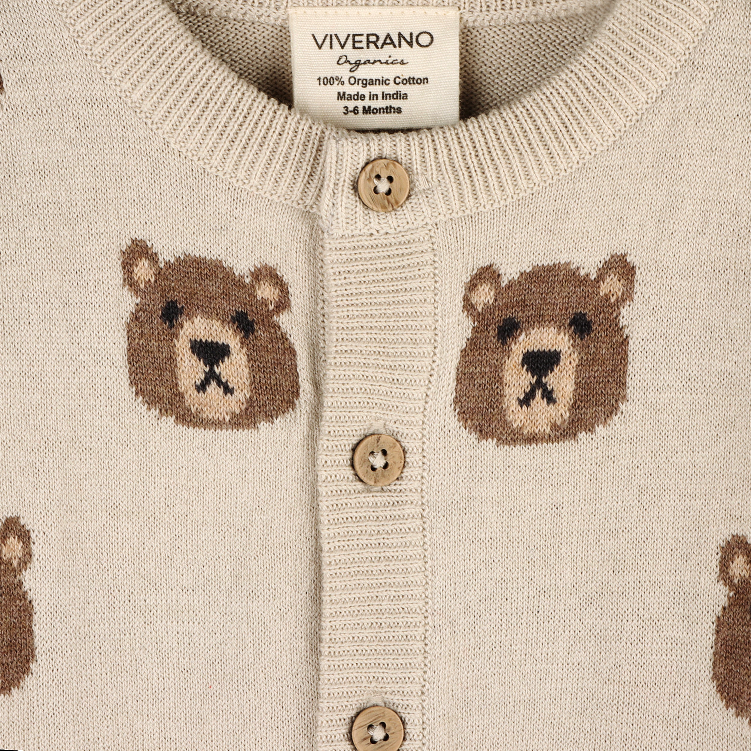 Brown Bear Jacquard Button Cardigan Baby Sweater (Organic Cotton)