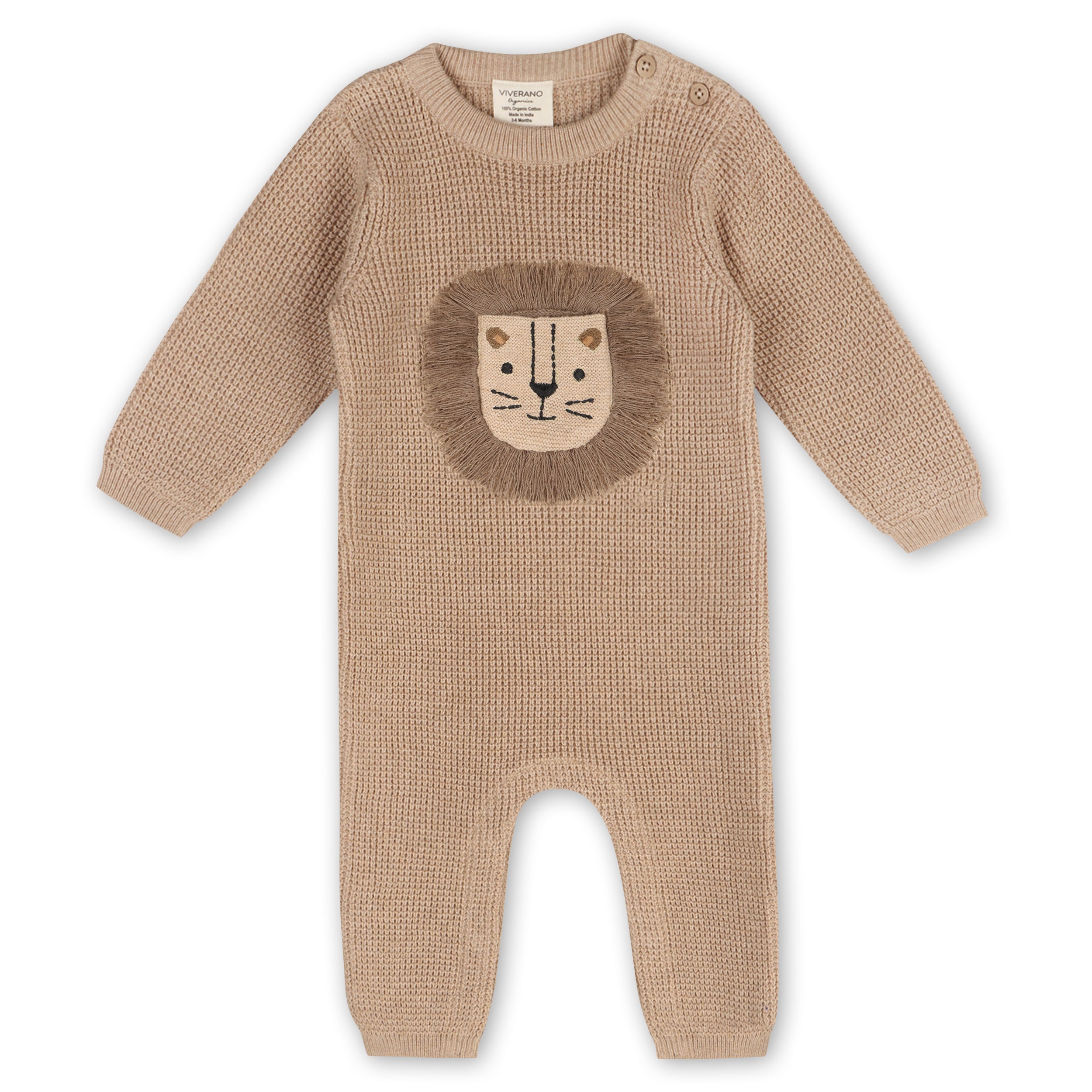 Lion Applique Chunky Sweater Knit Baby Jumpsuit (Organic Cotton)