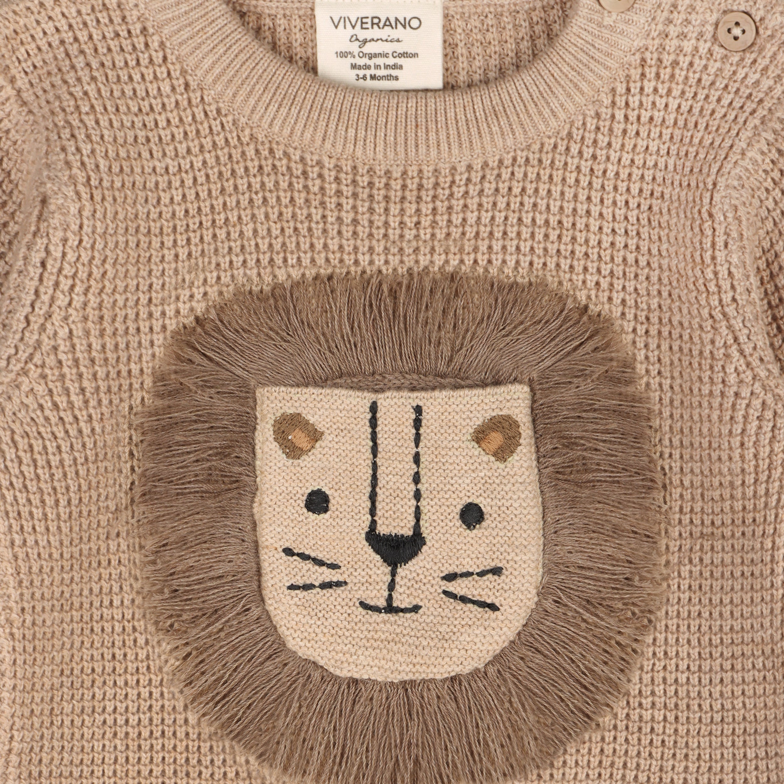 Lion Applique Chunky Sweater Knit Baby Jumpsuit (Organic Cotton)