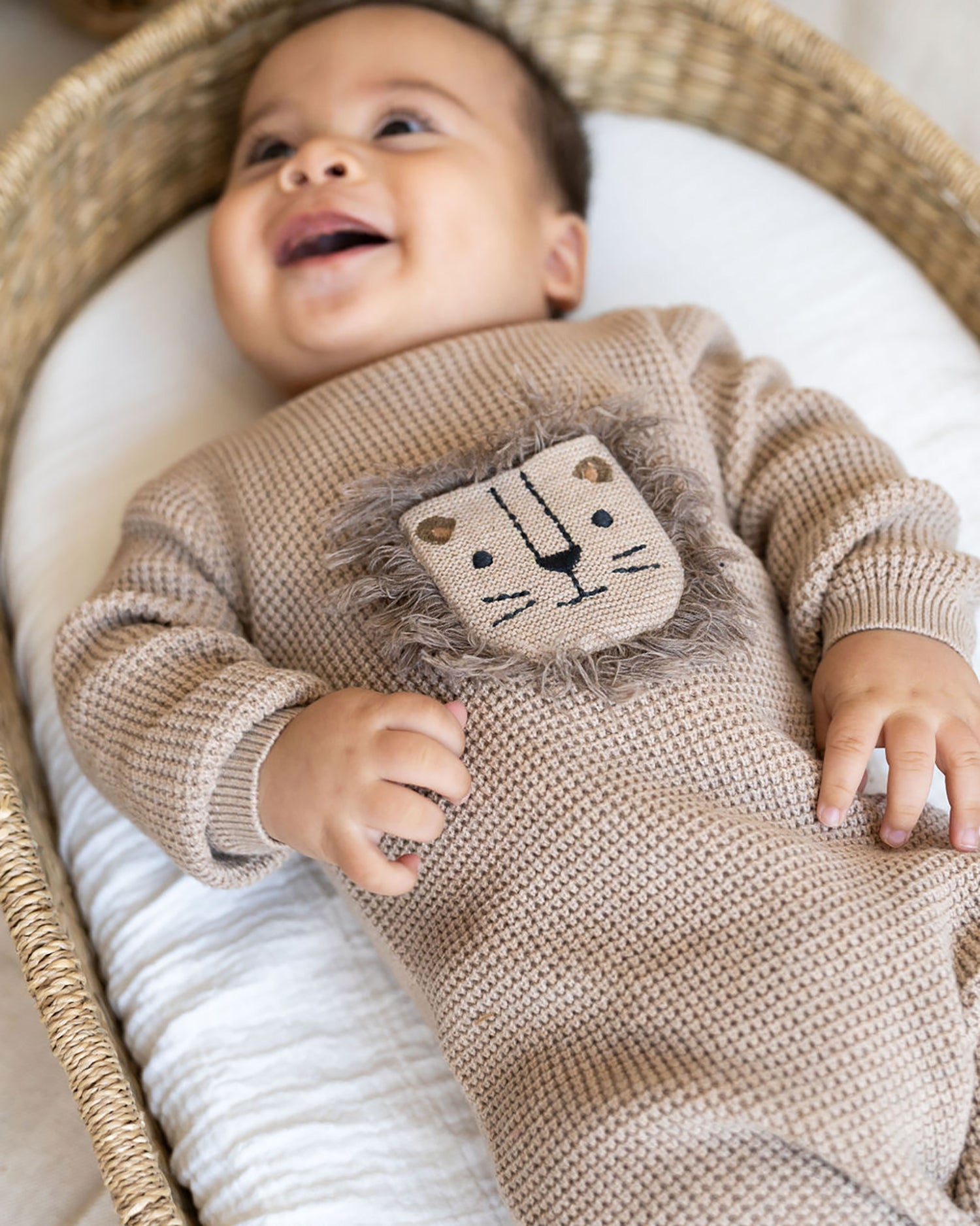 Lion Applique Chunky Sweater Knit Baby Jumpsuit (Organic Cotton)