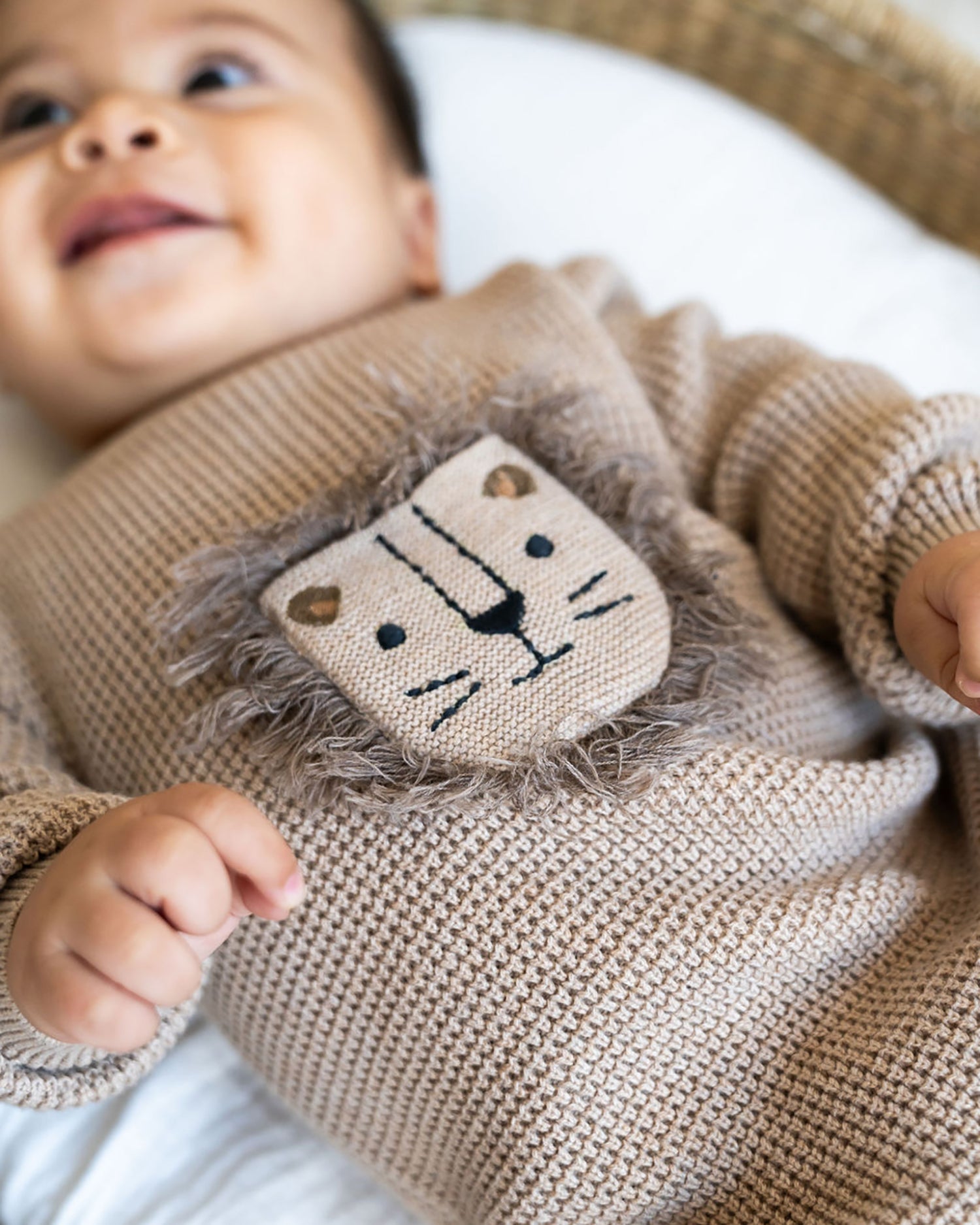 Lion Applique Chunky Sweater Knit Baby Jumpsuit (Organic Cotton)