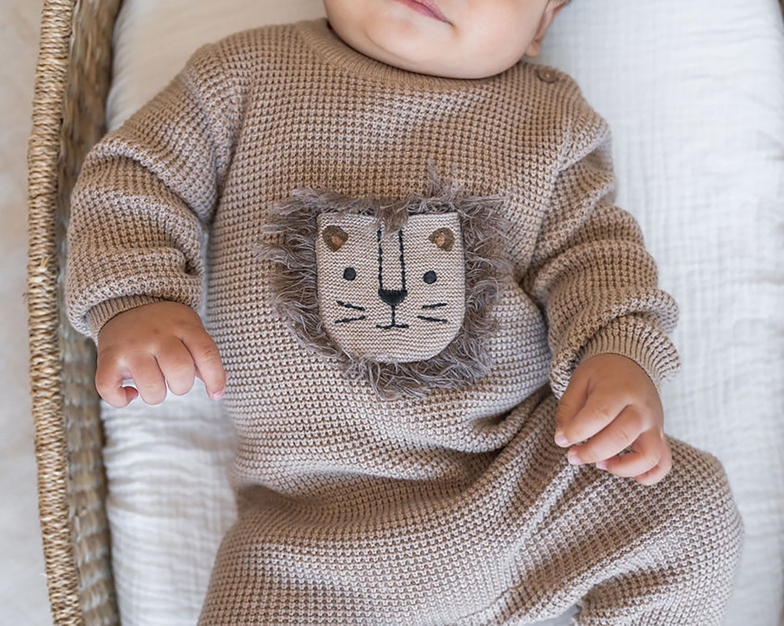 Lion Applique Chunky Sweater Knit Baby Jumpsuit (Organic Cotton)