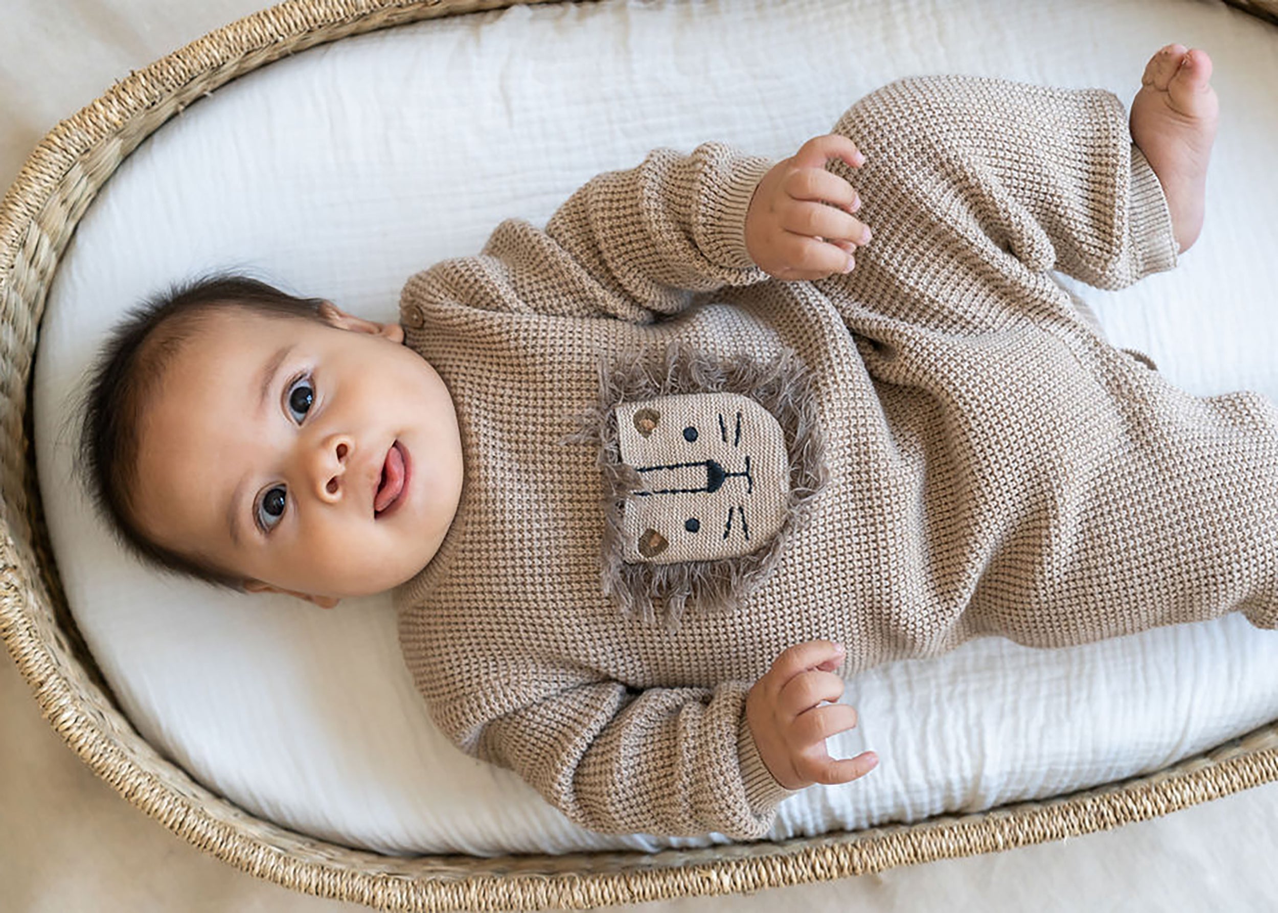 Lion Applique Chunky Sweater Knit Baby Jumpsuit (Organic Cotton)