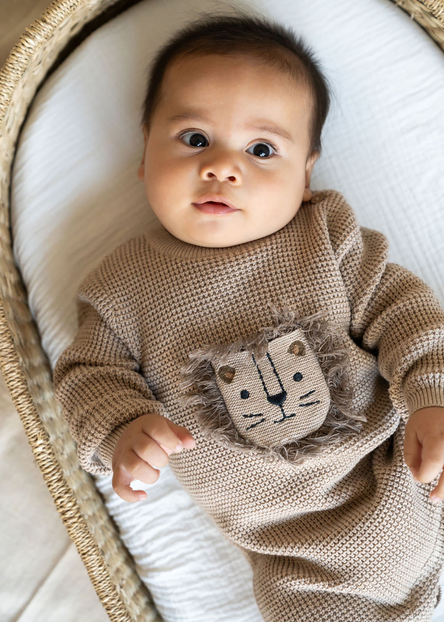 Lion Applique Chunky Sweater Knit Baby Jumpsuit (Organic Cotton)