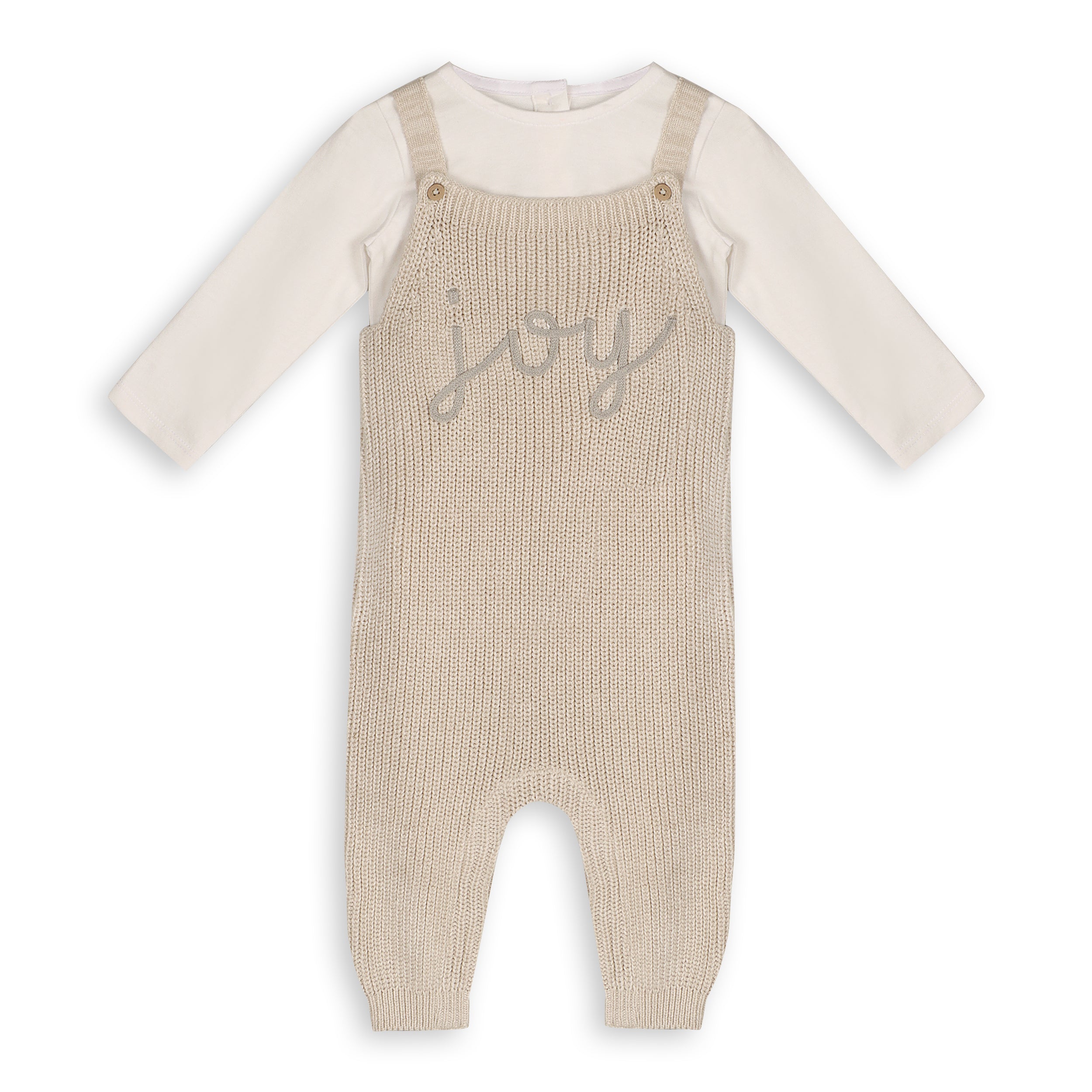 Joy Embroidered Chunky Sweater Knit Baby Overall & Bodysuit Set 