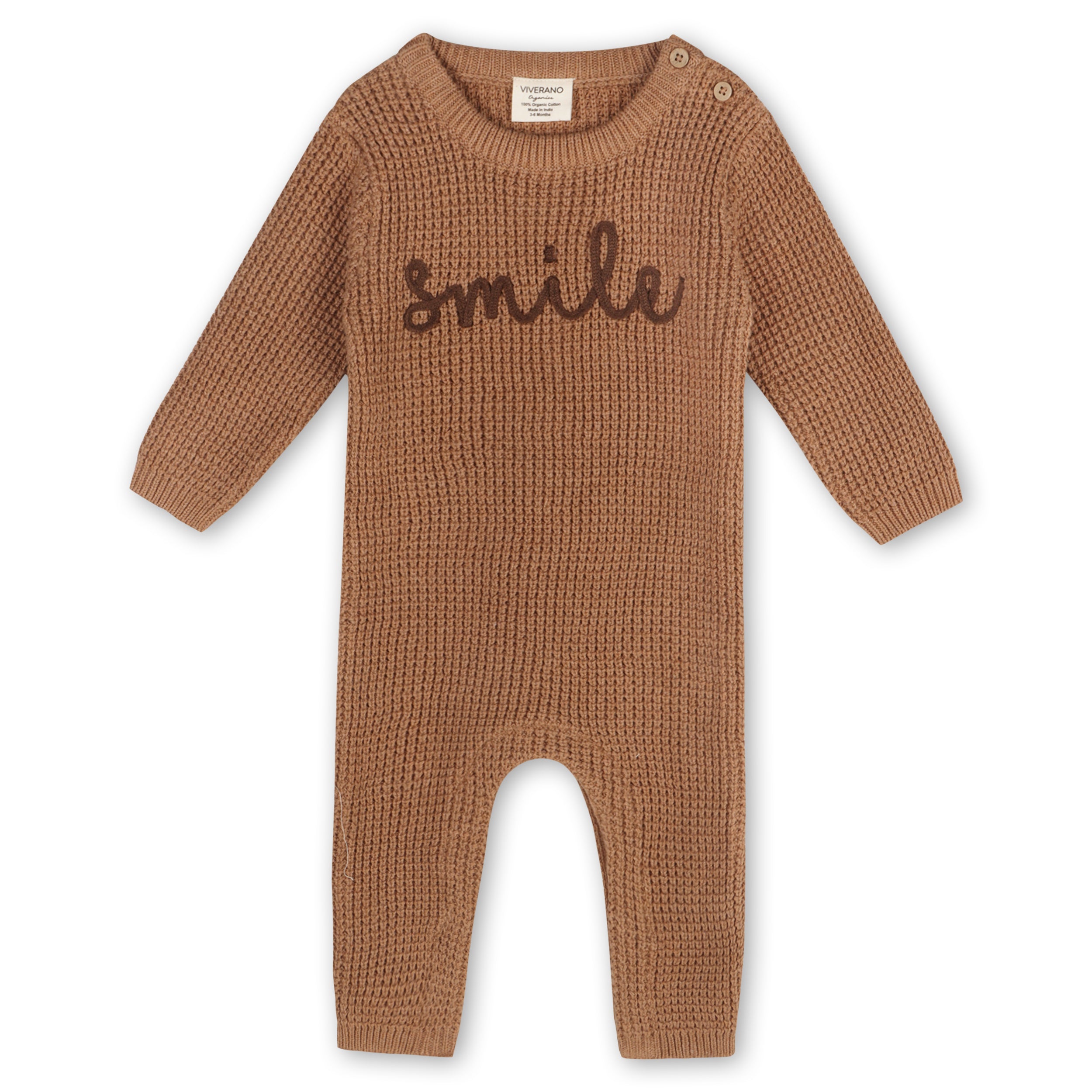 Smile Embroidered Chunky Sweater Knit Baby Jumpsuit (Organic Cotton)