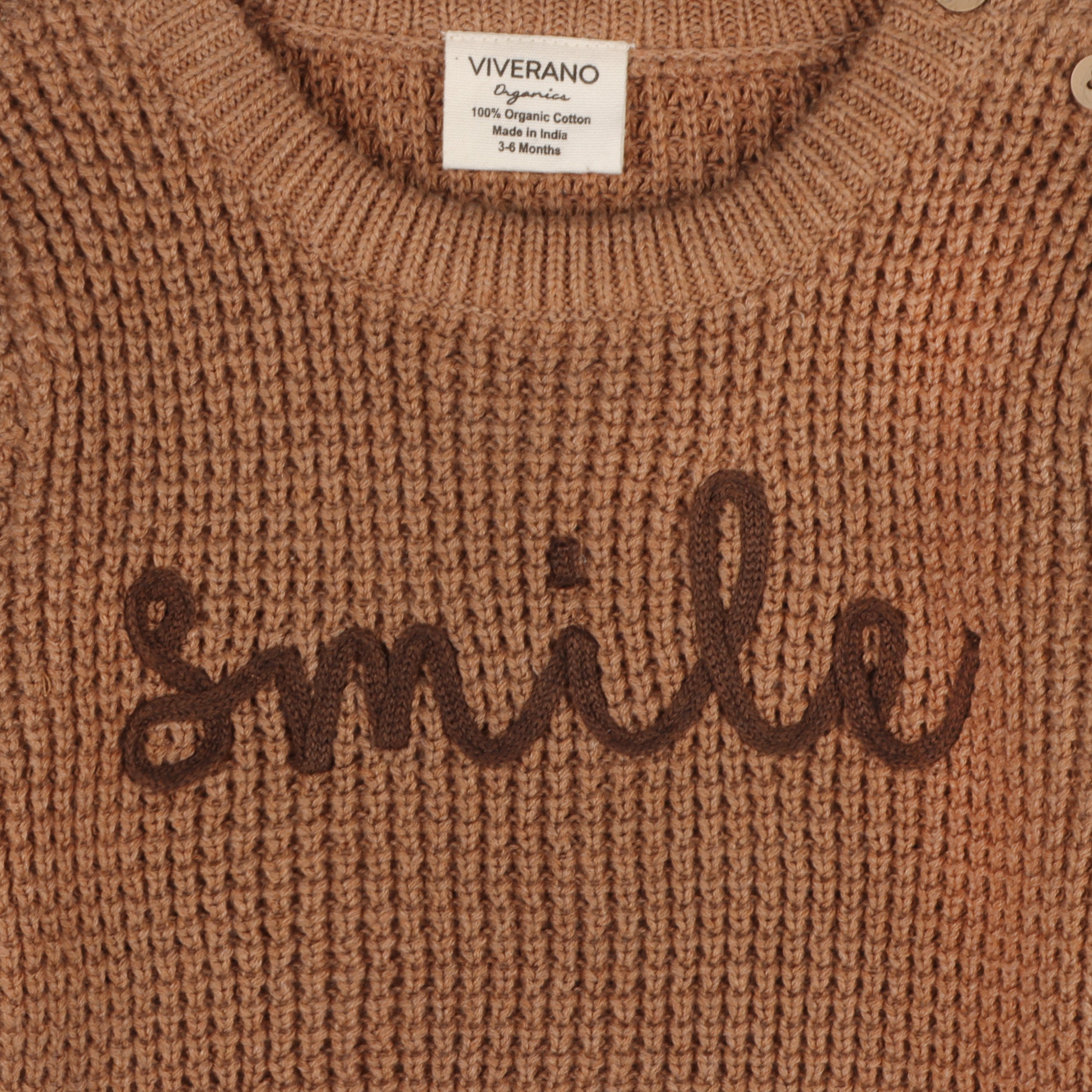 Smile Embroidered Chunky Sweater Knit Baby Jumpsuit (Organic Cotton)