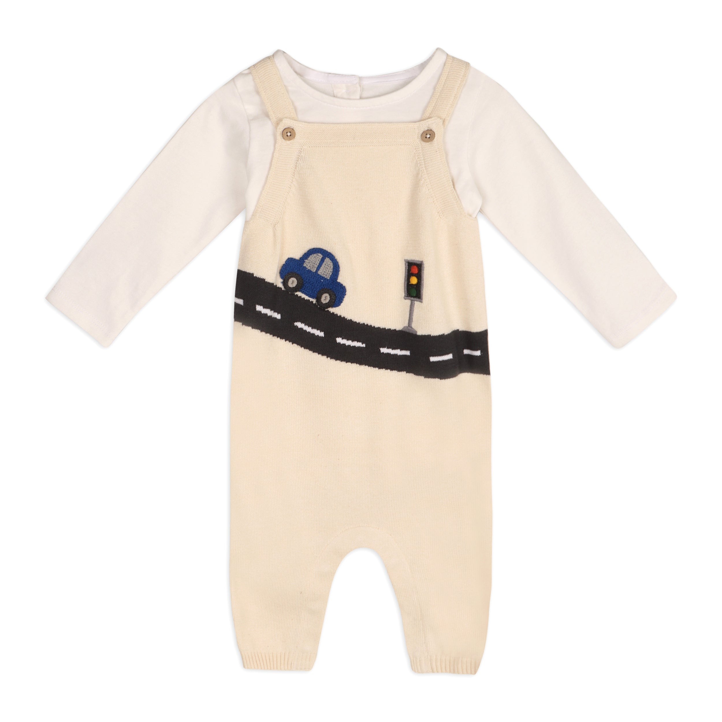 Car Applique Sweater Knit Baby Overall & Bodysuit Set (Organic Cotton)