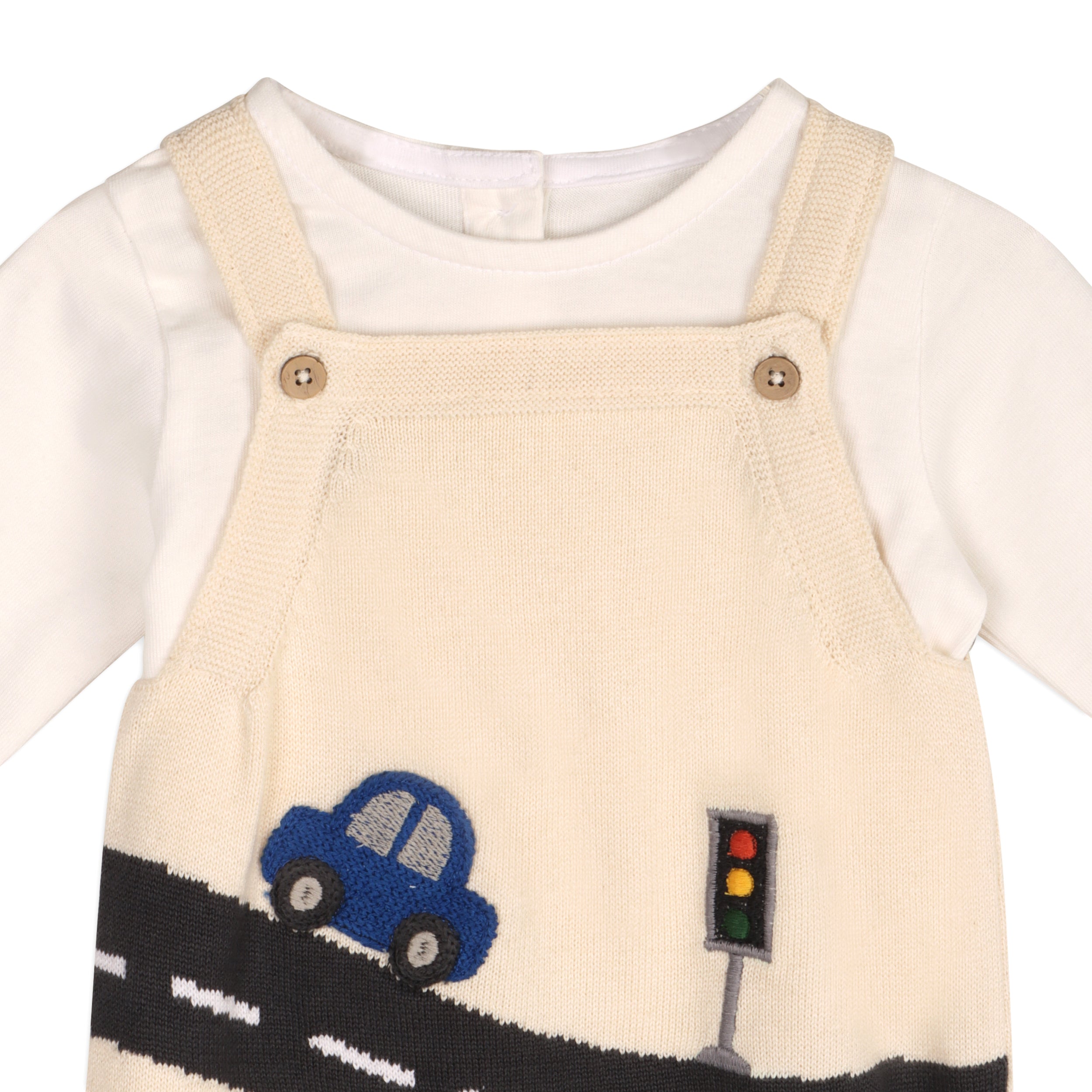 Car Applique Sweater Knit Baby Overall & Bodysuit Set (Organic Cotton)