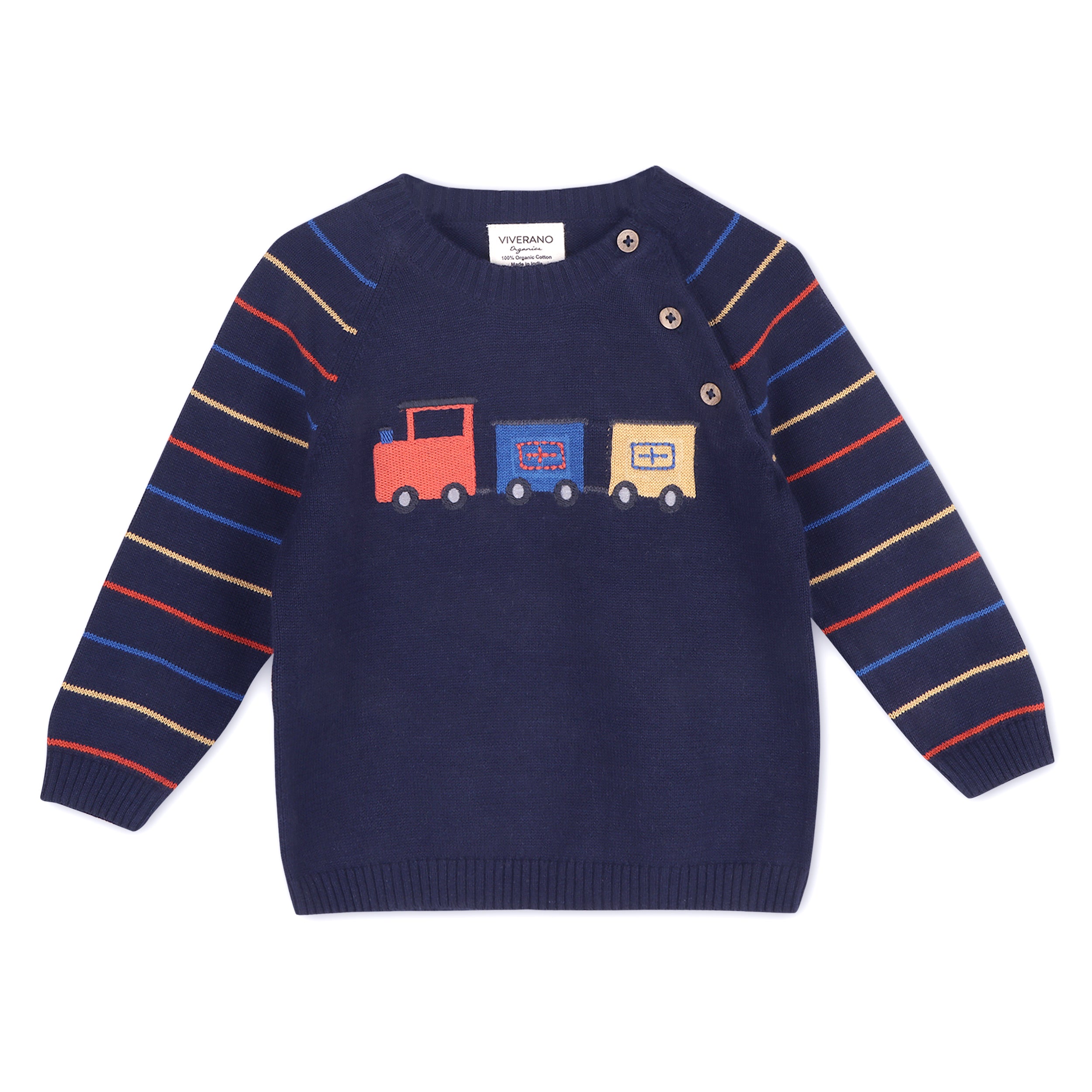 Train Jacquard Knit Baby Raglan Pullover Sweater (Organic Cotton)