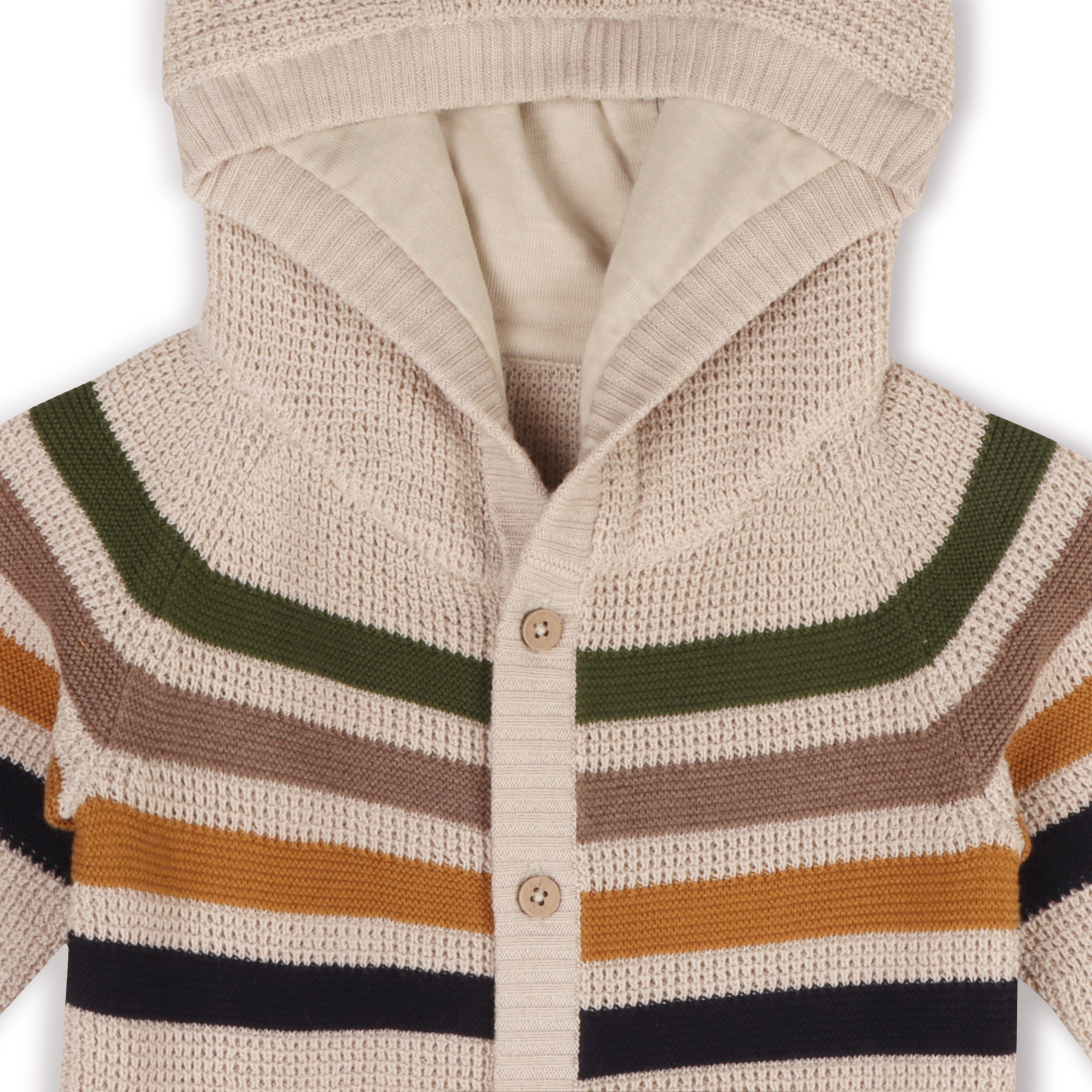 Multi Stripe Hooded Chunky Sweater Knit Baby Jumpsuit (Organic Cotton)