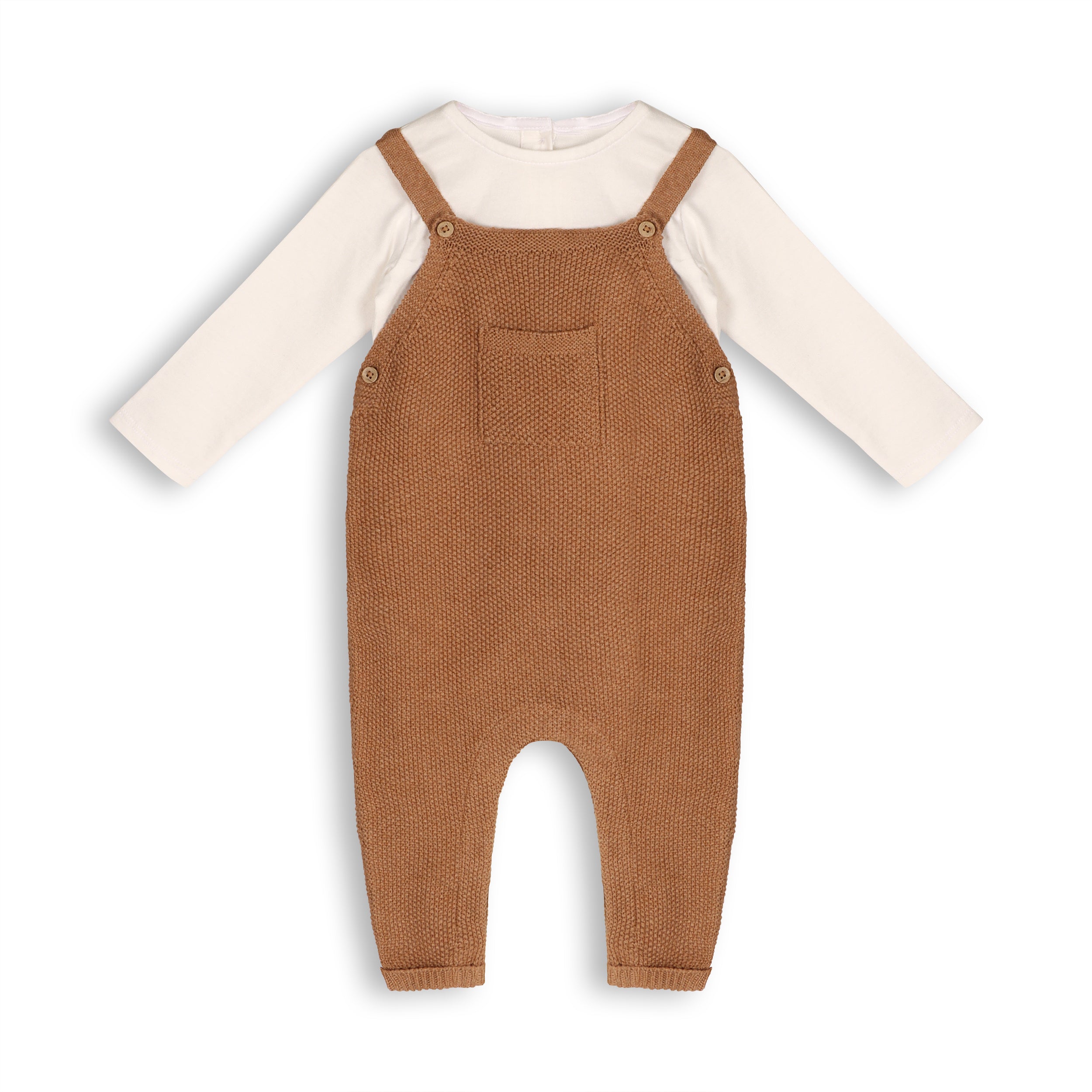 Chunky Sweater Knit Pocket Baby Overall & Bodysuit Set (Organic Cotton) 