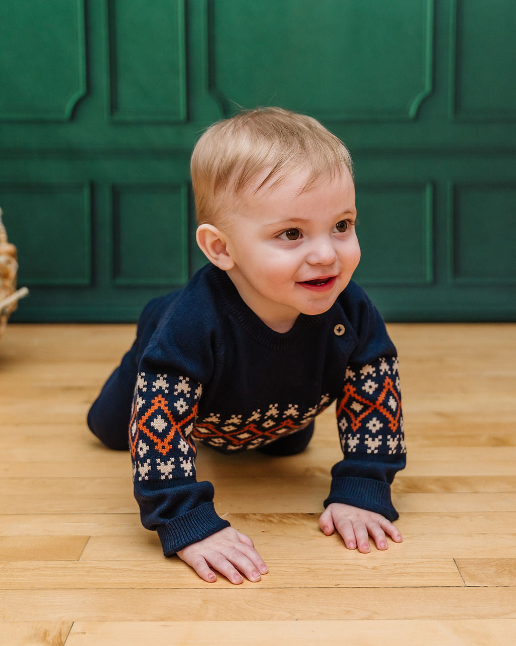 Fair Isle Raglan Sleeve Baby Pullover Sweater (Organic Cotton)