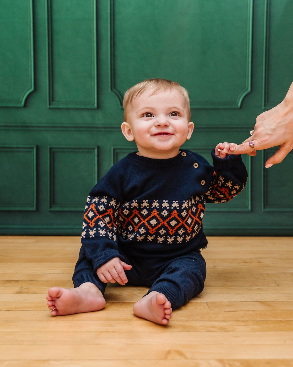 Fair Isle Raglan Sleeve Baby Pullover Sweater (Organic Cotton)