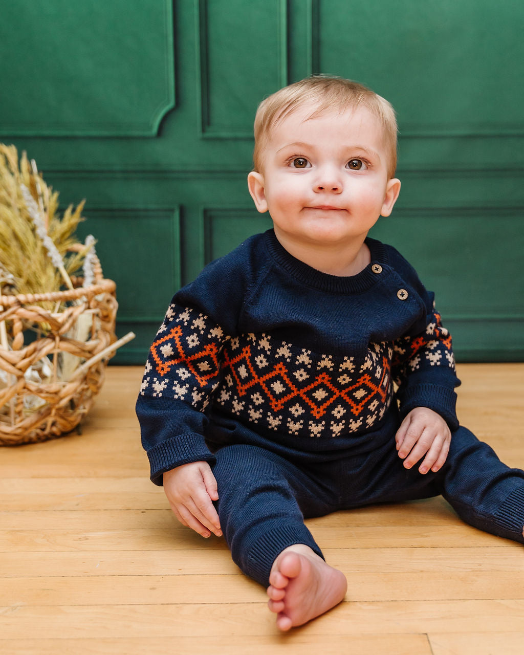 Fair Isle Raglan Sleeve Baby Pullover Sweater (Organic Cotton)