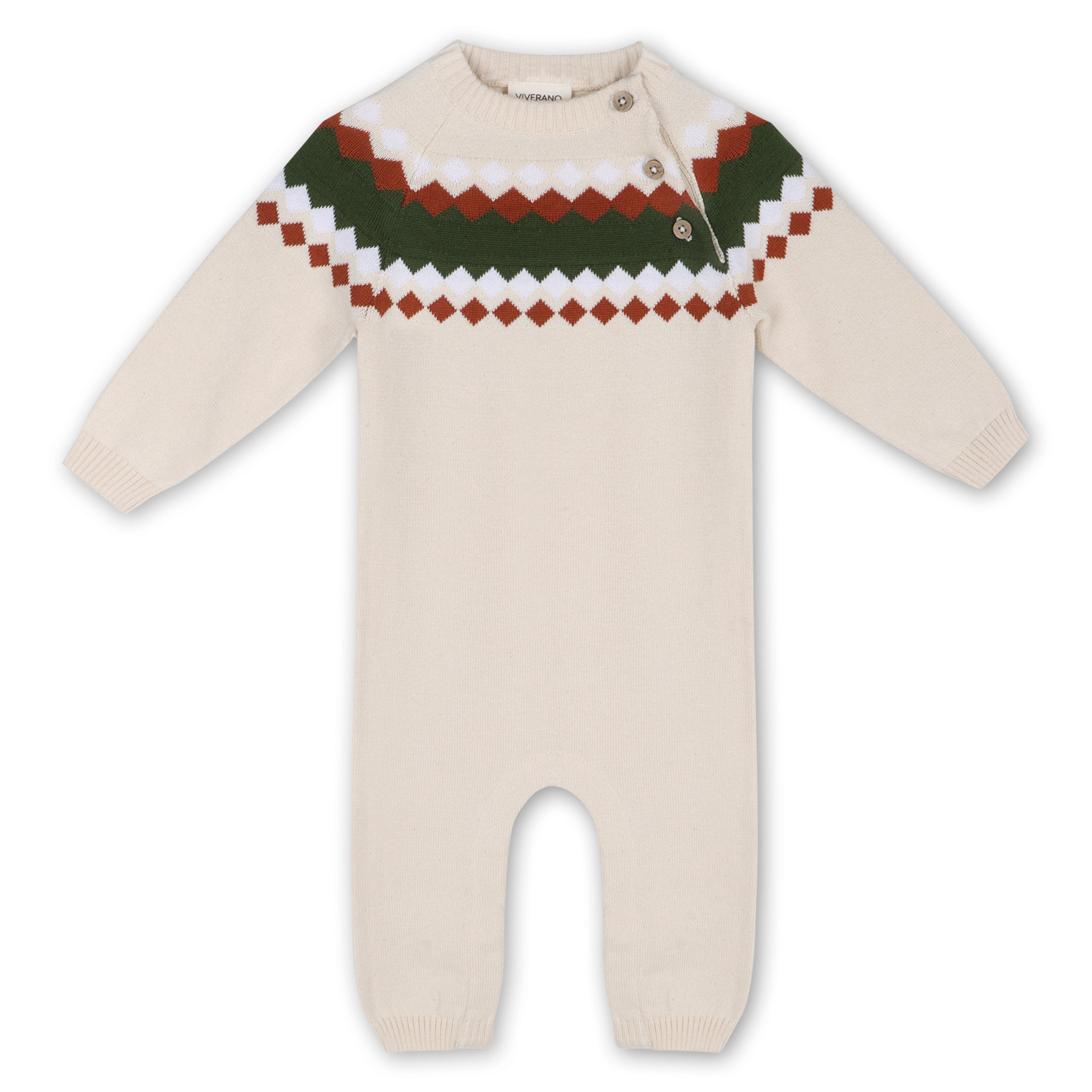 Fair Isle Jacquard Sweater Knit Baby Jumpsuit (Organic Cotton)