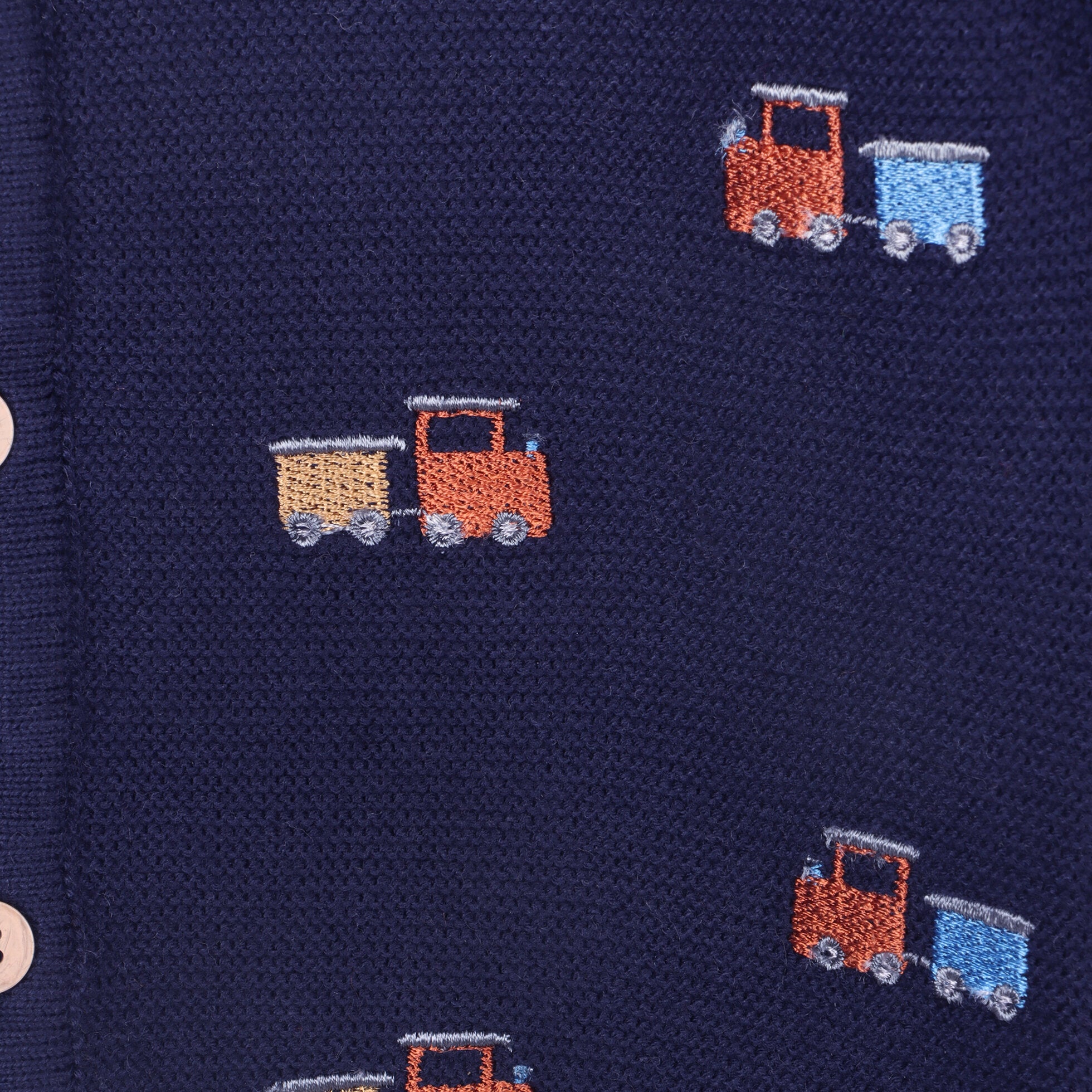 Train Embroidered Button Cardigan Baby Sweater (Organic Cotton)