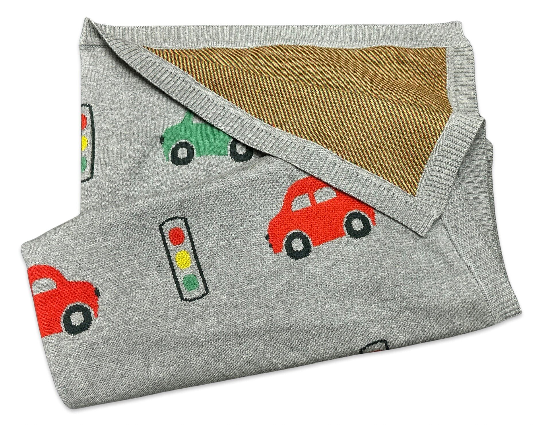 Mini Car - Organic Cotton Jacquard Knit Baby Blanket