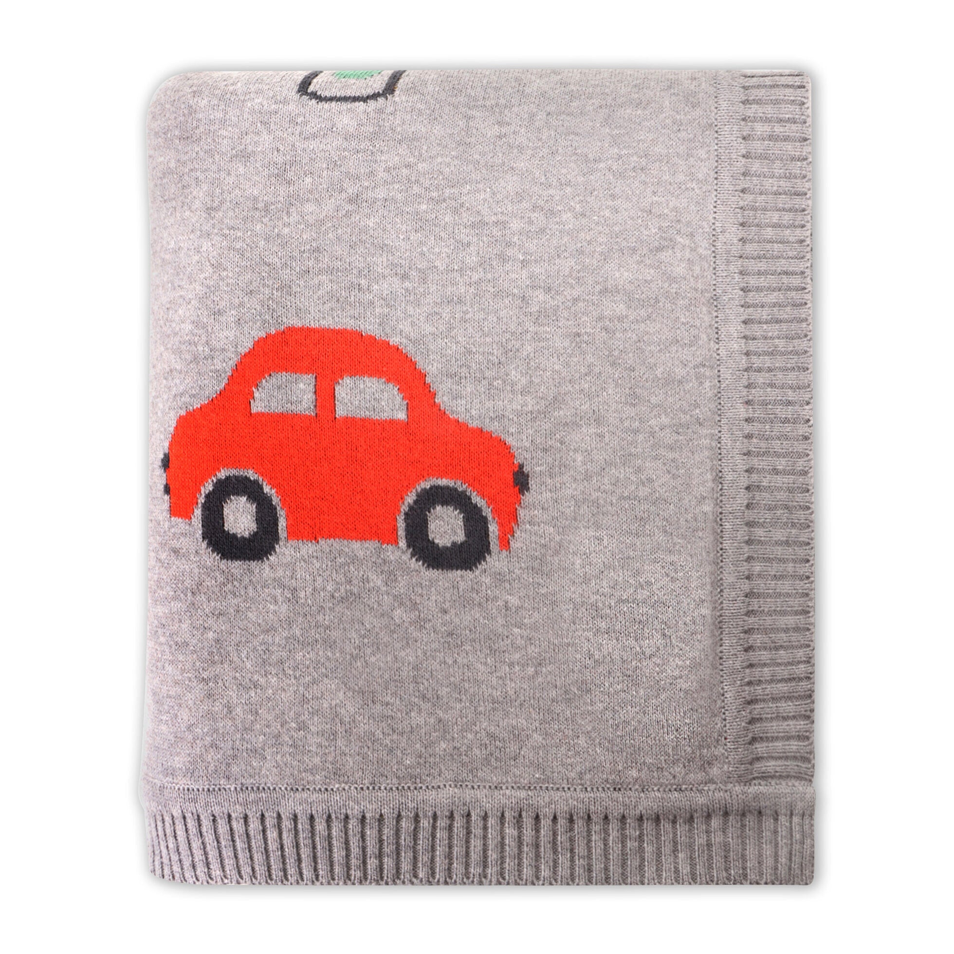 Mini Car - Organic Cotton Jacquard Knit Baby Blanket