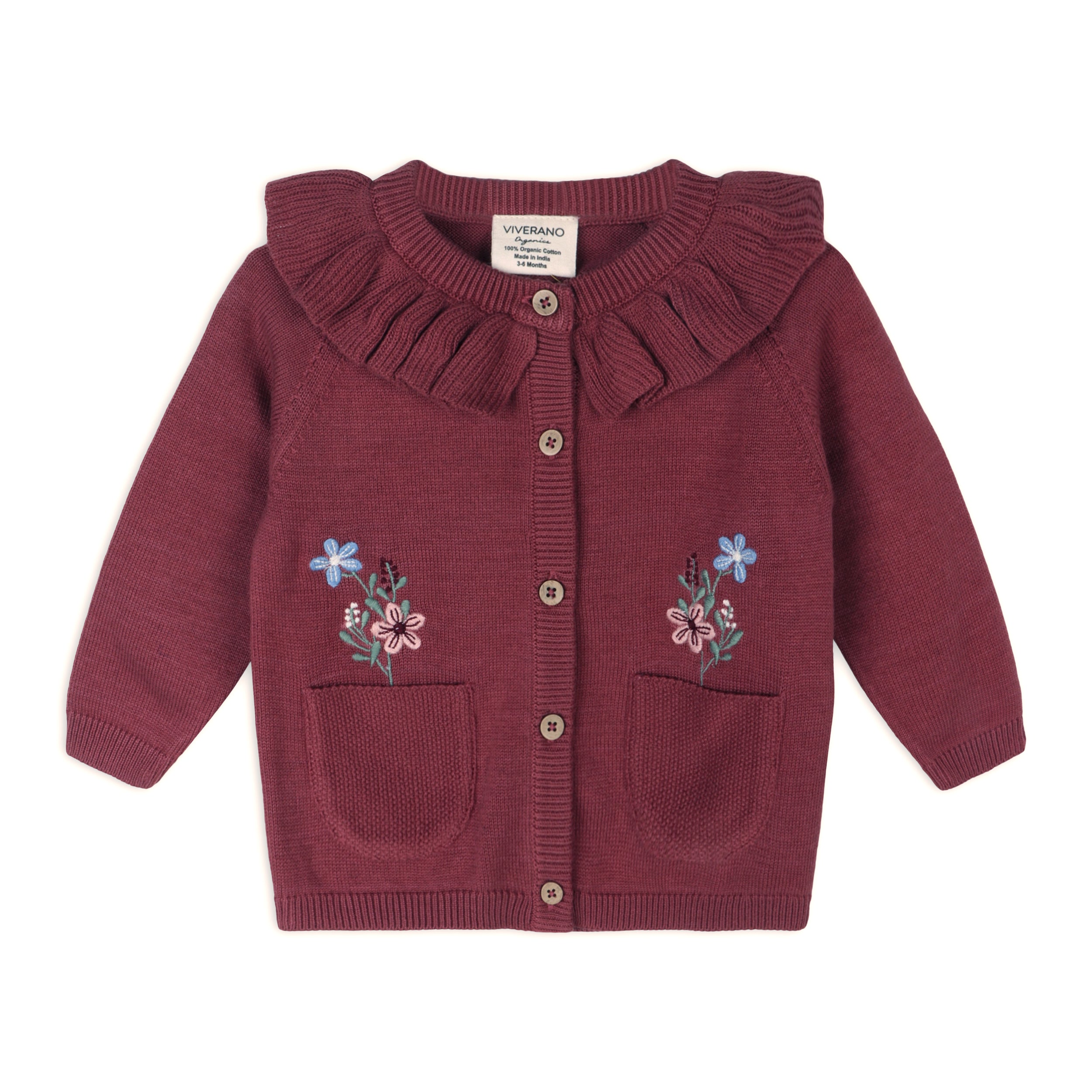 Pocket of Flowers Embroidered Baby Cardigan Sweater (Organic Cotton)