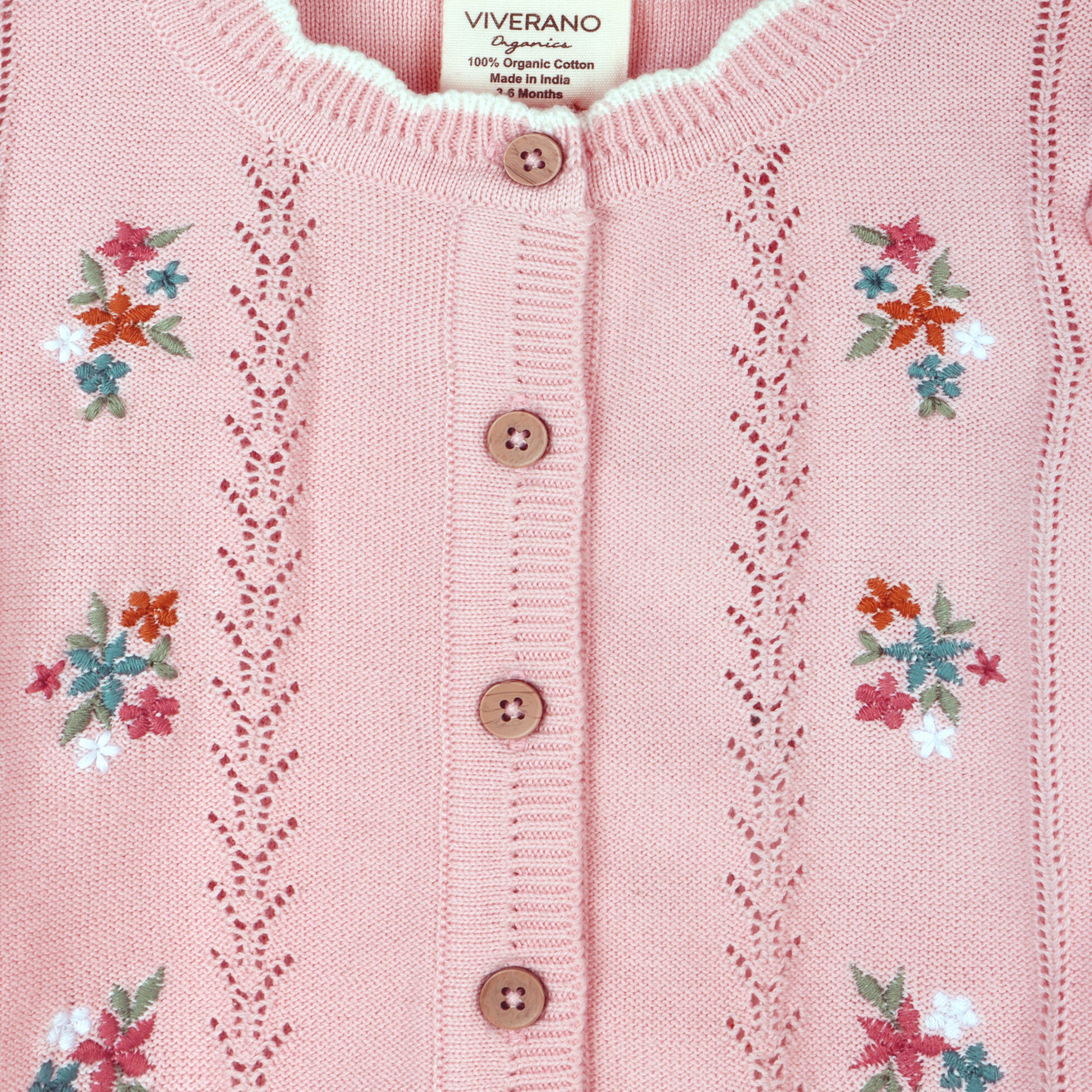 Floral Bouquet Embroidered Pointelle Knit Baby Cardigan (Organic Cotton)