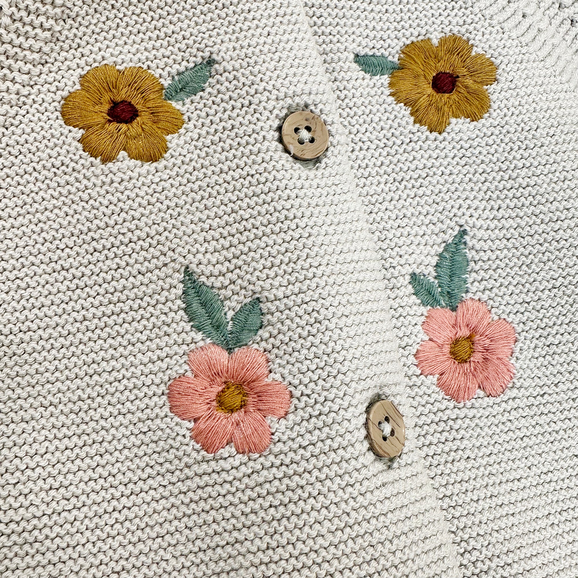 Floral Embroidered Pearl Knit Baby Cardigan Sweater (Organic Cotton)