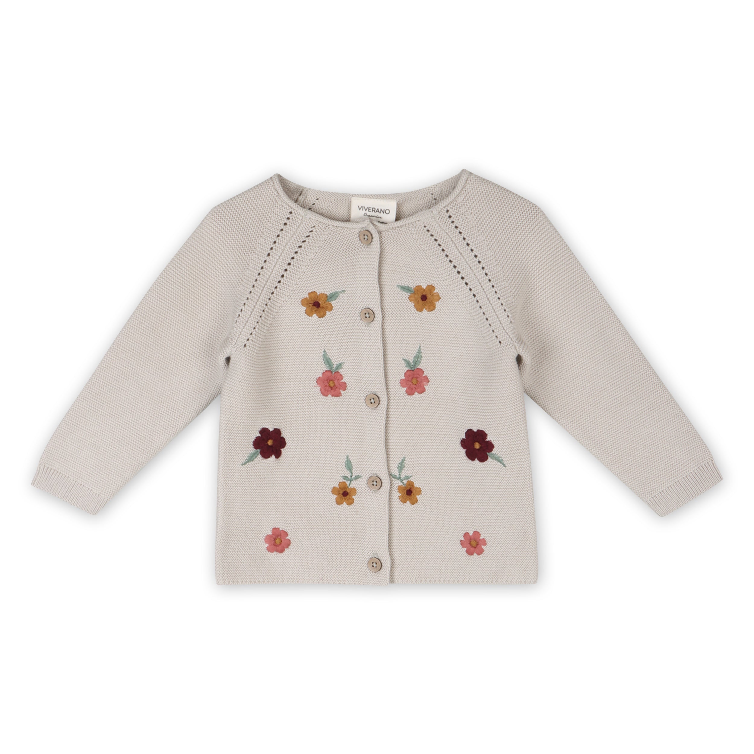 Floral Embroidered Pearl Knit Baby Cardigan Sweater (Organic Cotton)