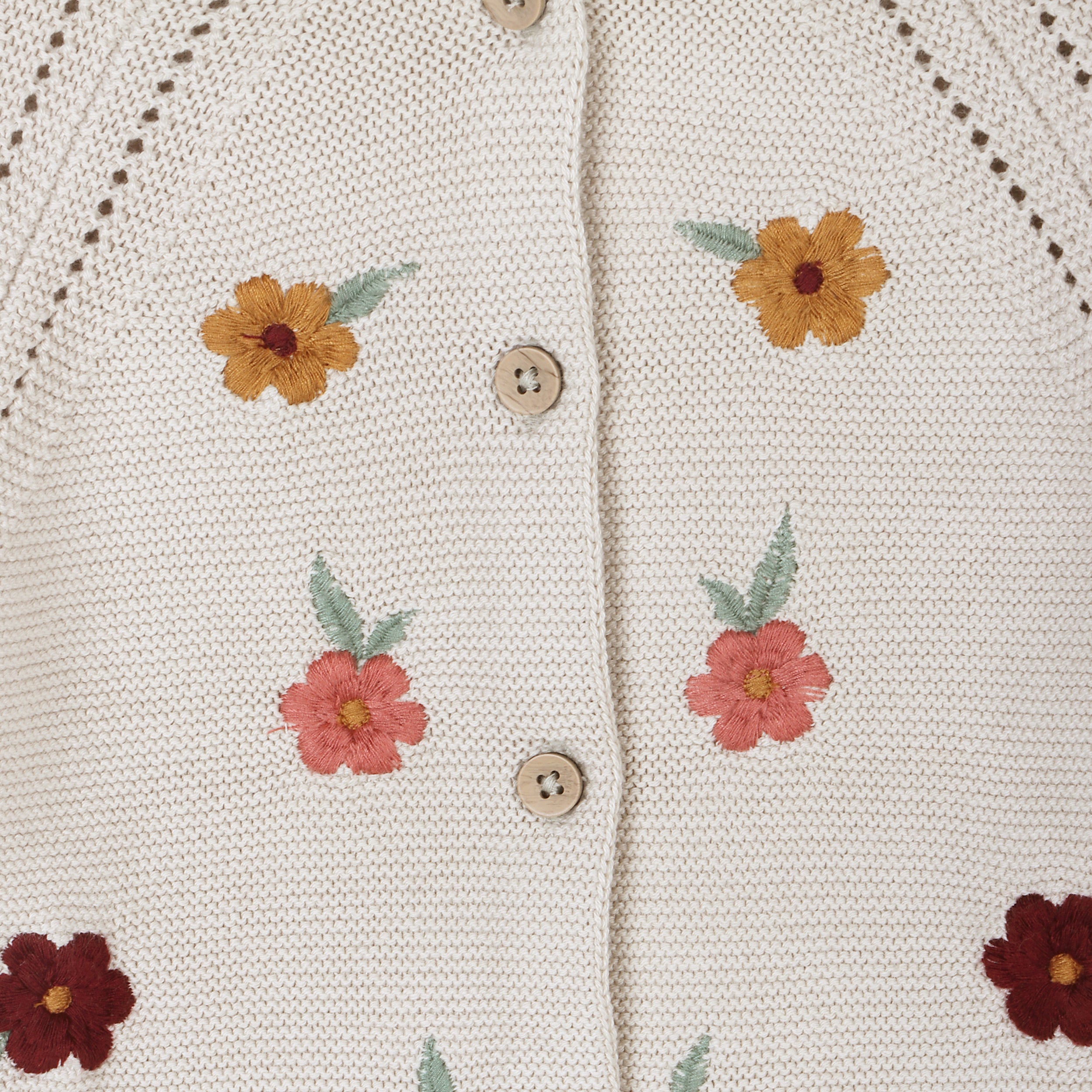 Floral Embroidered Pearl Knit Baby Cardigan Sweater (Organic Cotton)