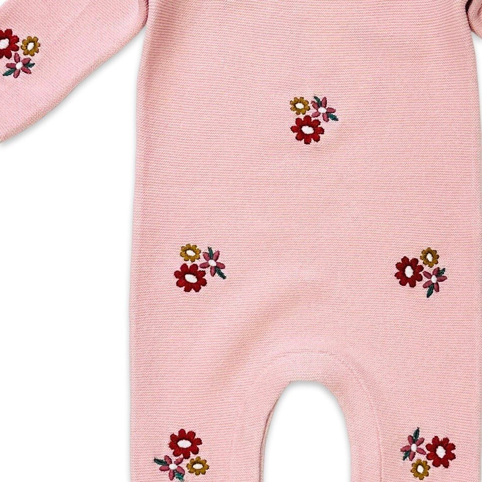 Floral Bouquet Pink Organic Knit Baby Jumpsuit (Organic Cotton)