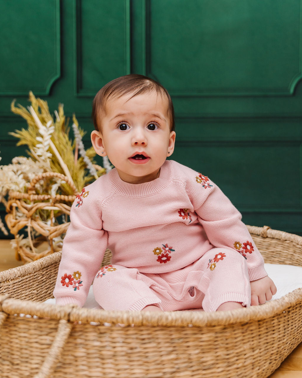 Floral Bouquet Pink Organic Knit Baby Jumpsuit (Organic Cotton)