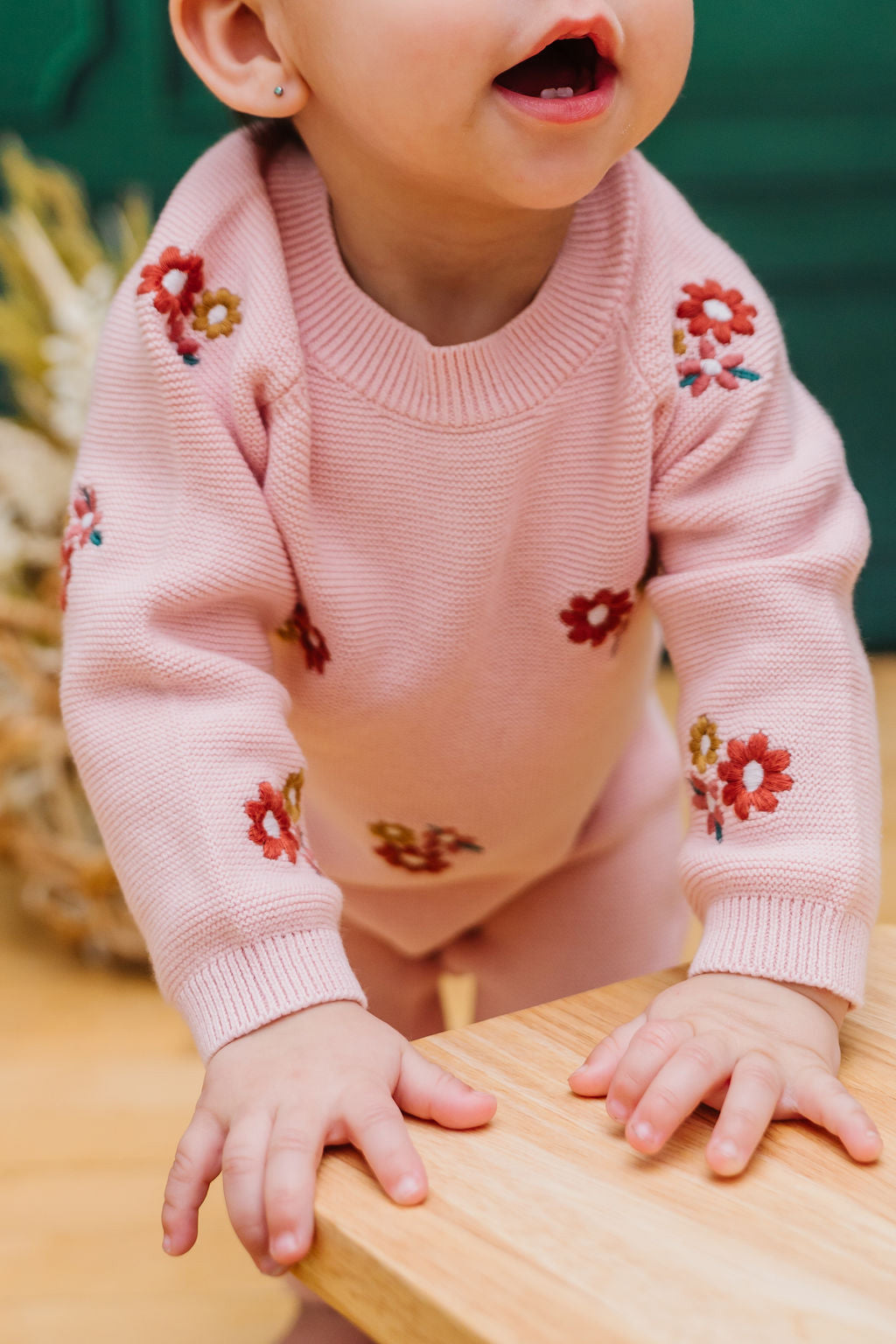 Floral Bouquet Pink Organic Knit Baby Jumpsuit (Organic Cotton)