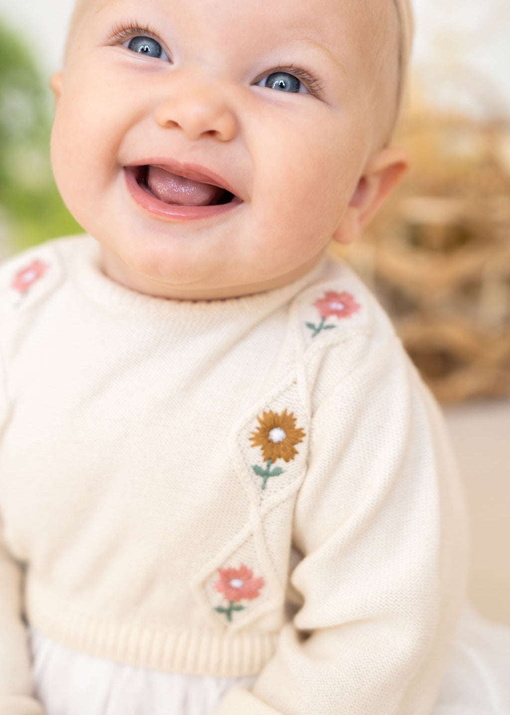 Floral Embroidered Cable Knit Tutu Baby Dress (Organic Cotton)