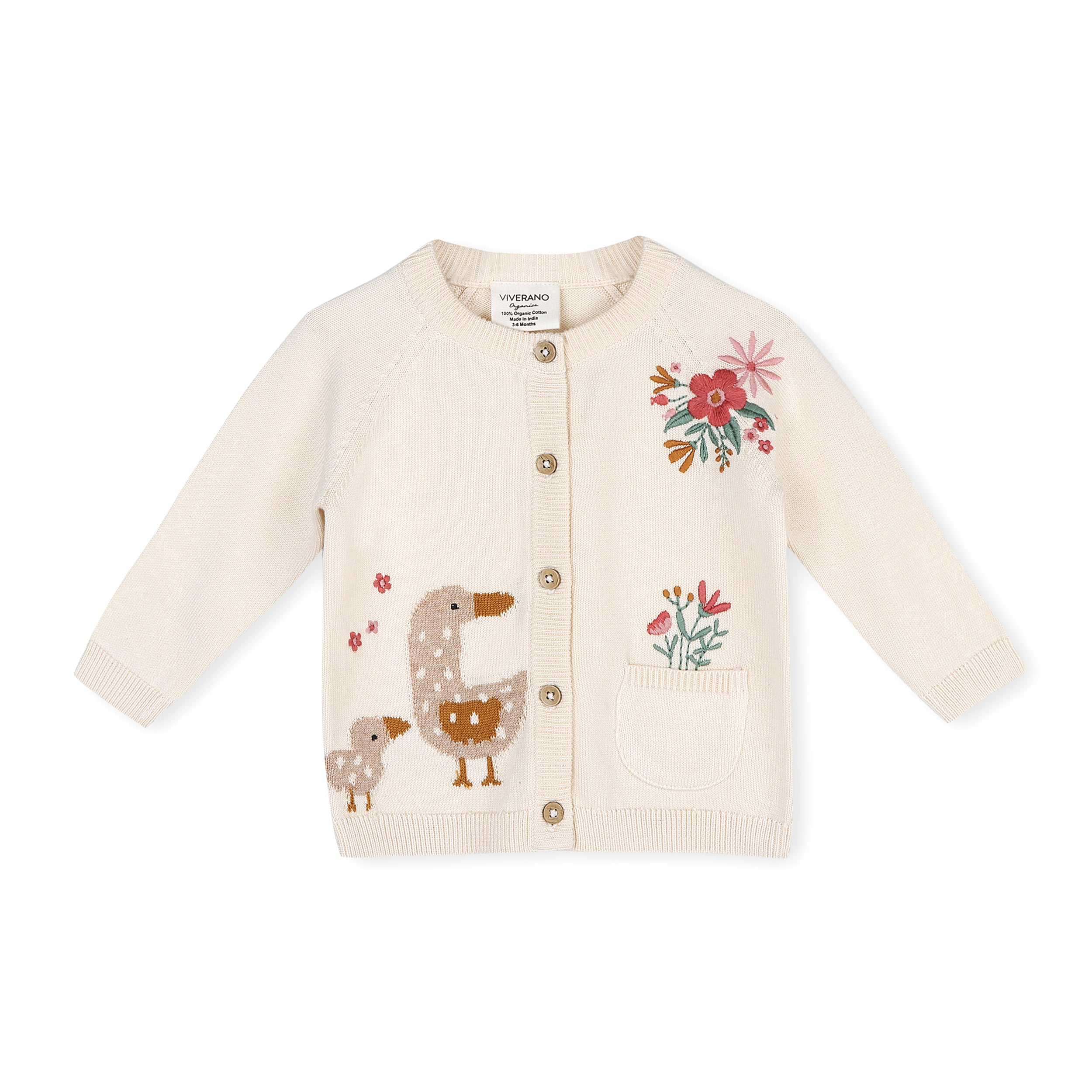 Duck Mommy & Me Embroidered Baby Cardigan Sweater (Organic Cotton)