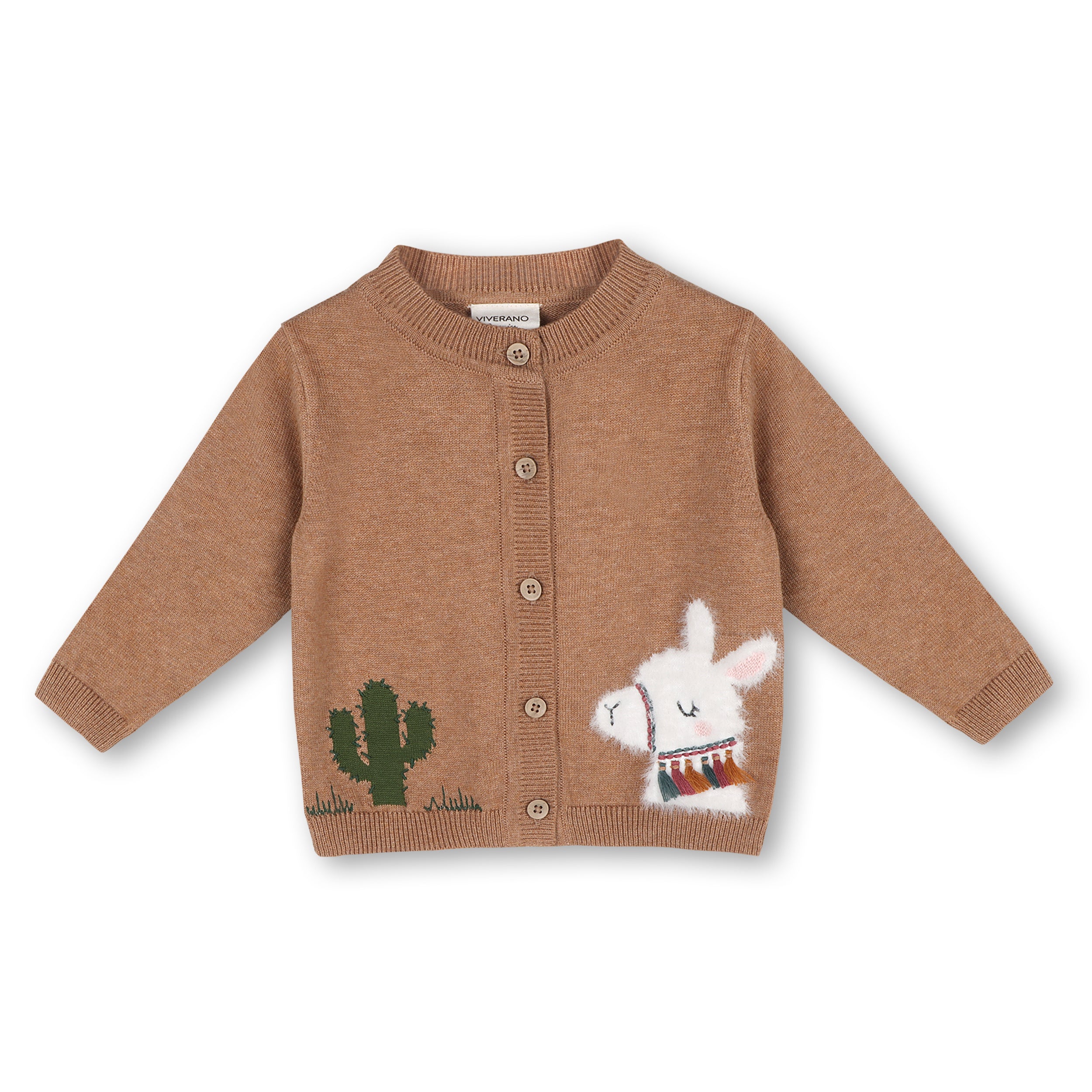 Cactus Llama Applique Baby Button Cardigan Sweater (Organic Cotton)