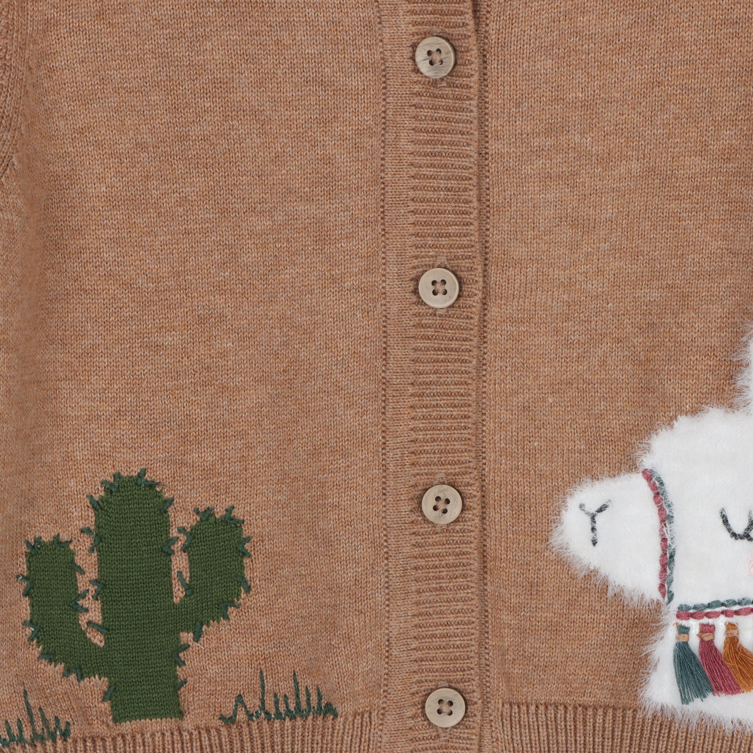 Cactus Llama Applique Baby Button Cardigan Sweater (Organic Cotton)