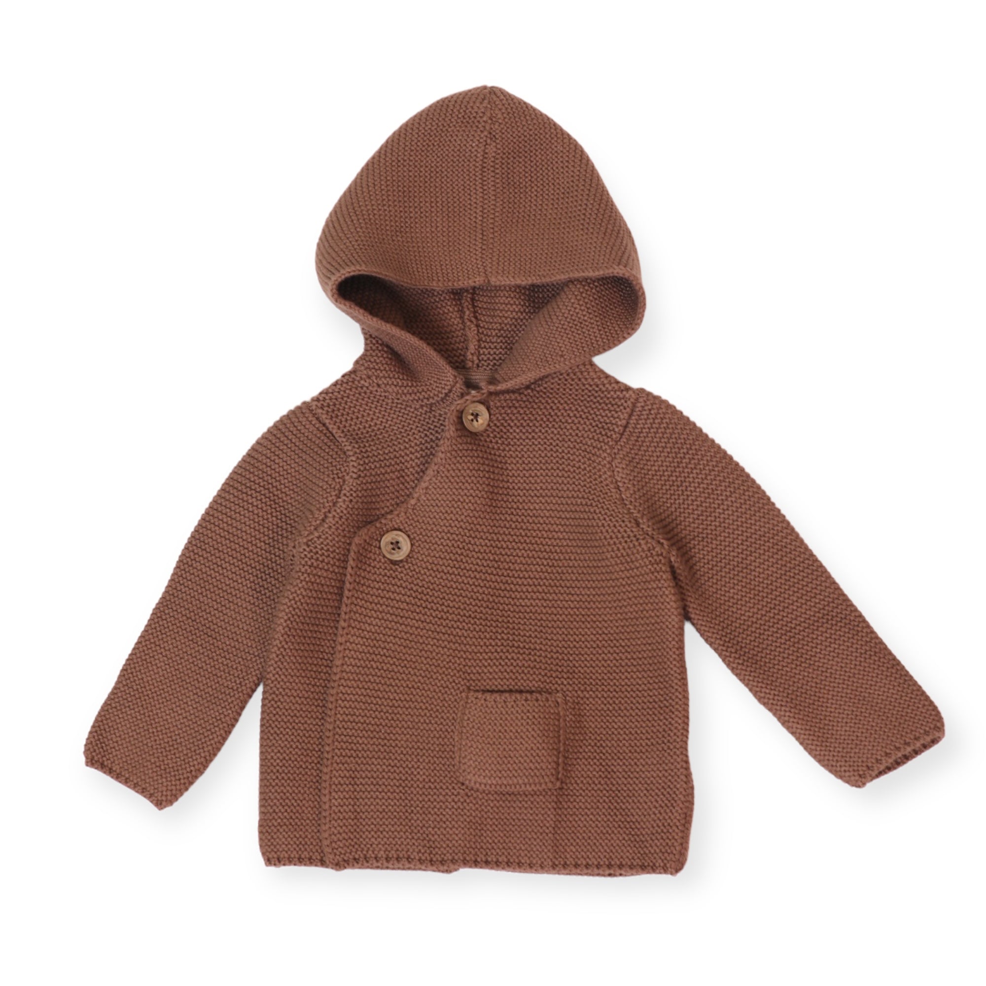 Hooded Button & Pocket Sweater Knit Baby Jacket (Organic Cotton) 