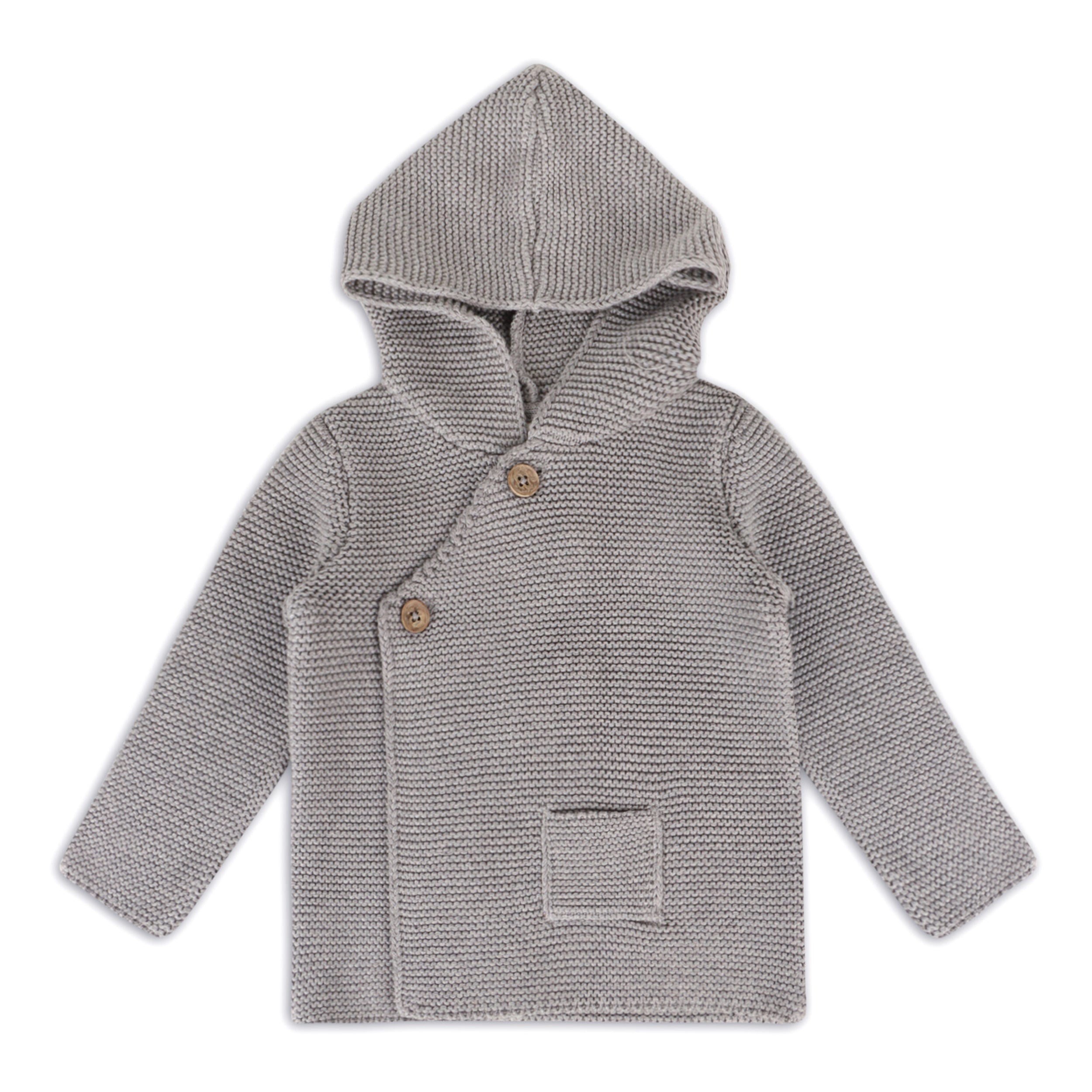 Hooded Button & Pocket Sweater Knit Baby Jacket (Organic Cotton) 