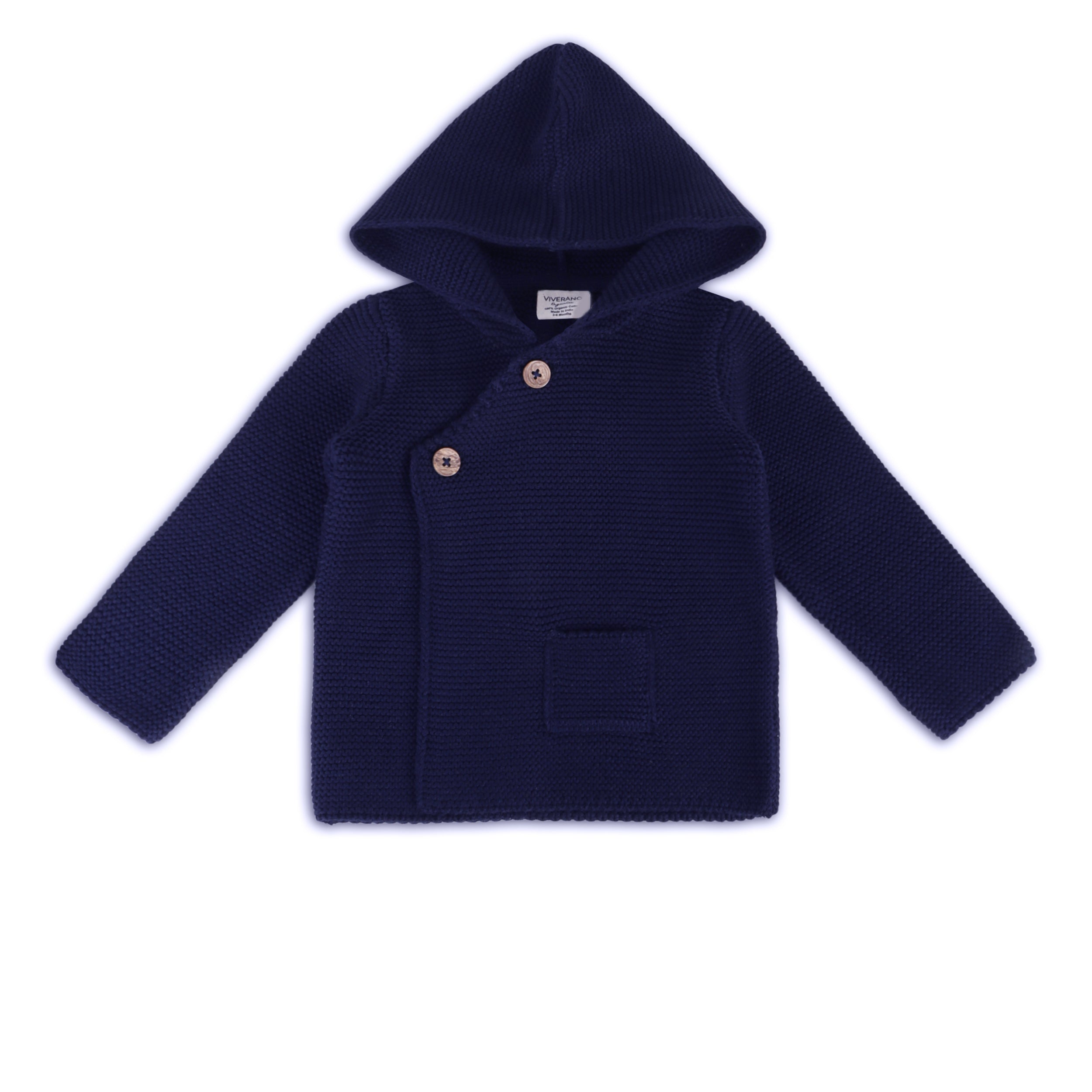 Hooded Button & Pocket Sweater Knit Baby Jacket (Organic Cotton) 