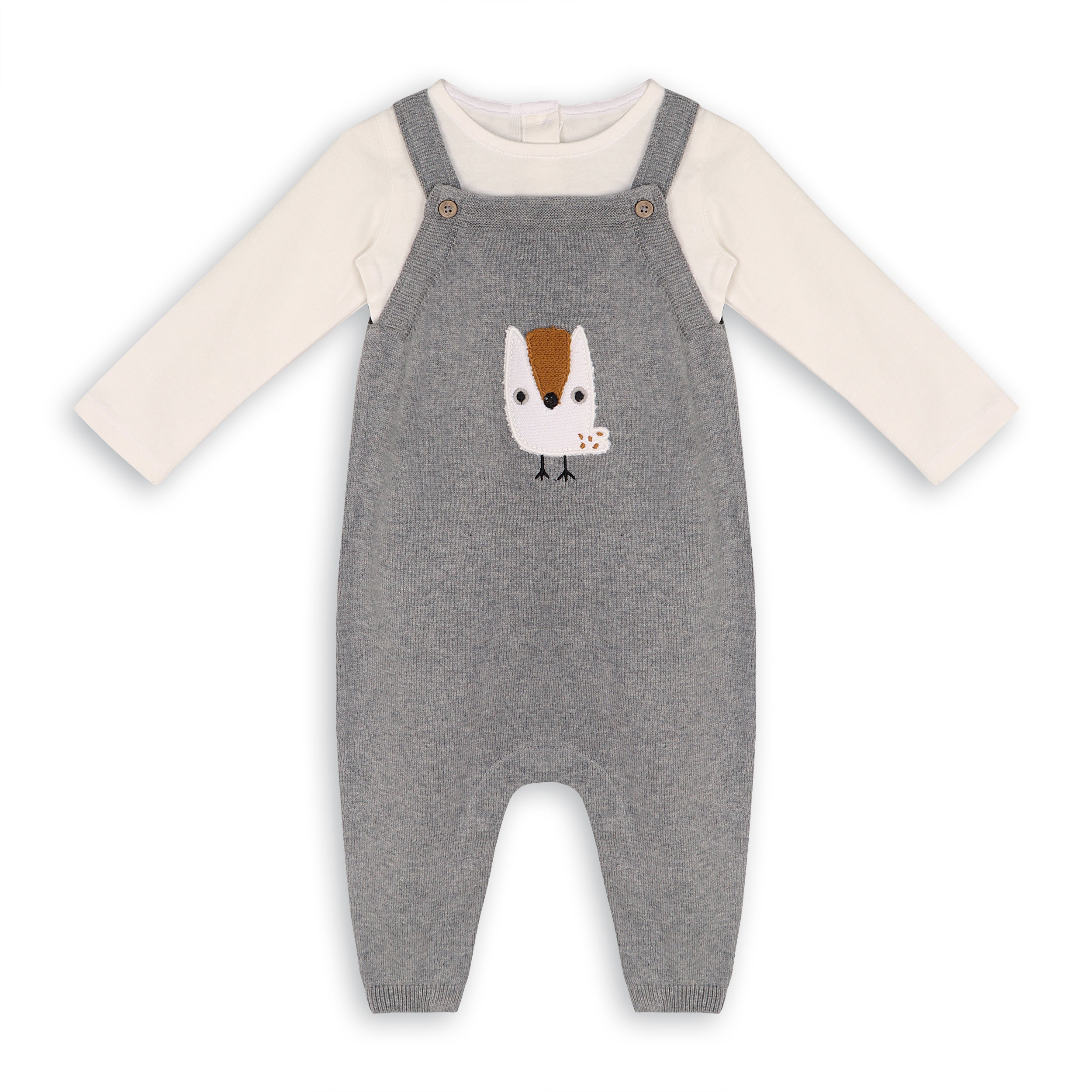 Owl Applique Sweater Knit Baby Overall & Bodysuit Set (Organic Cotton)